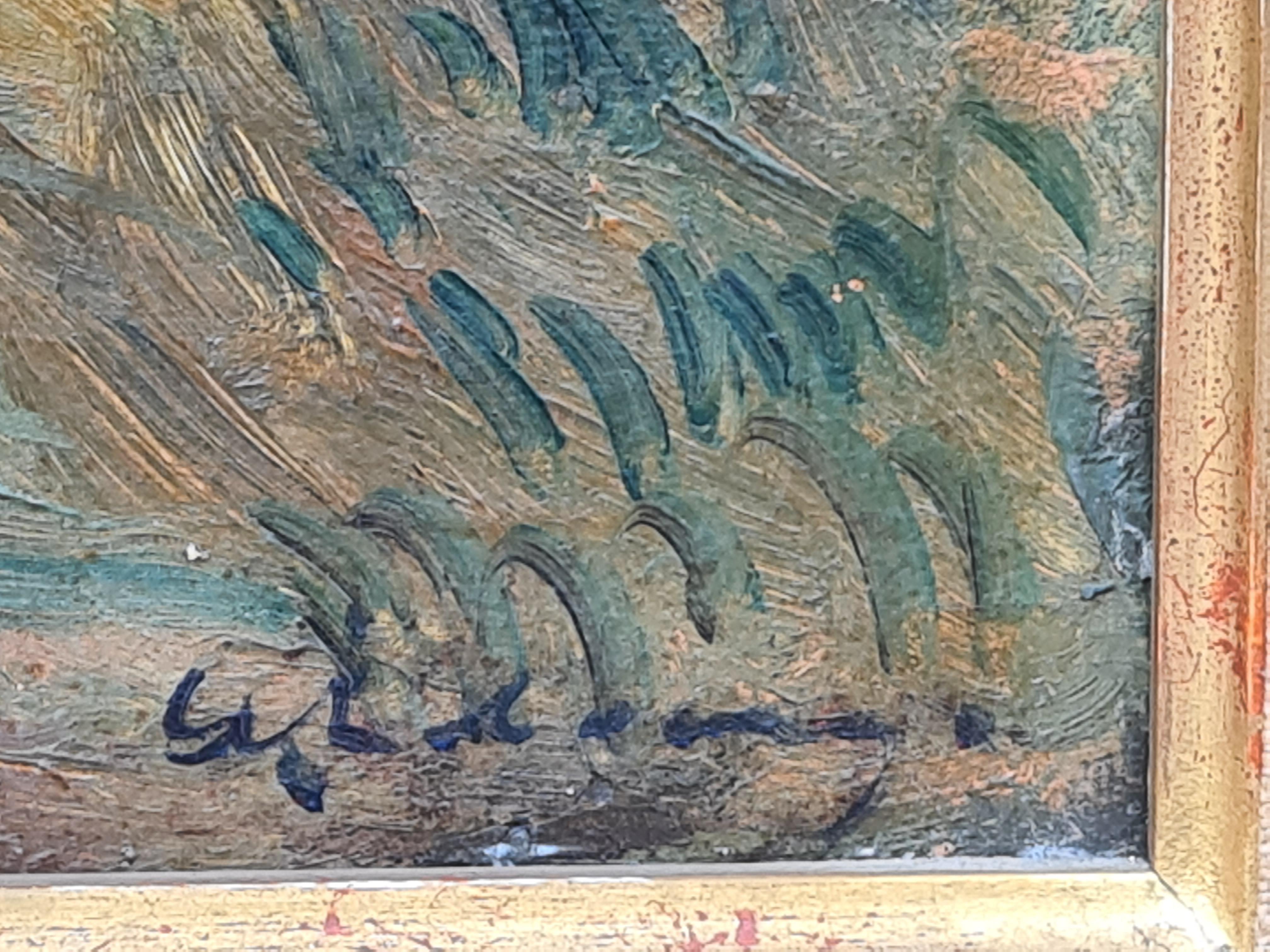 Paysage a Puteaux, olio su tela impressionista francese d'epoca - Painting di Albert Lebourg