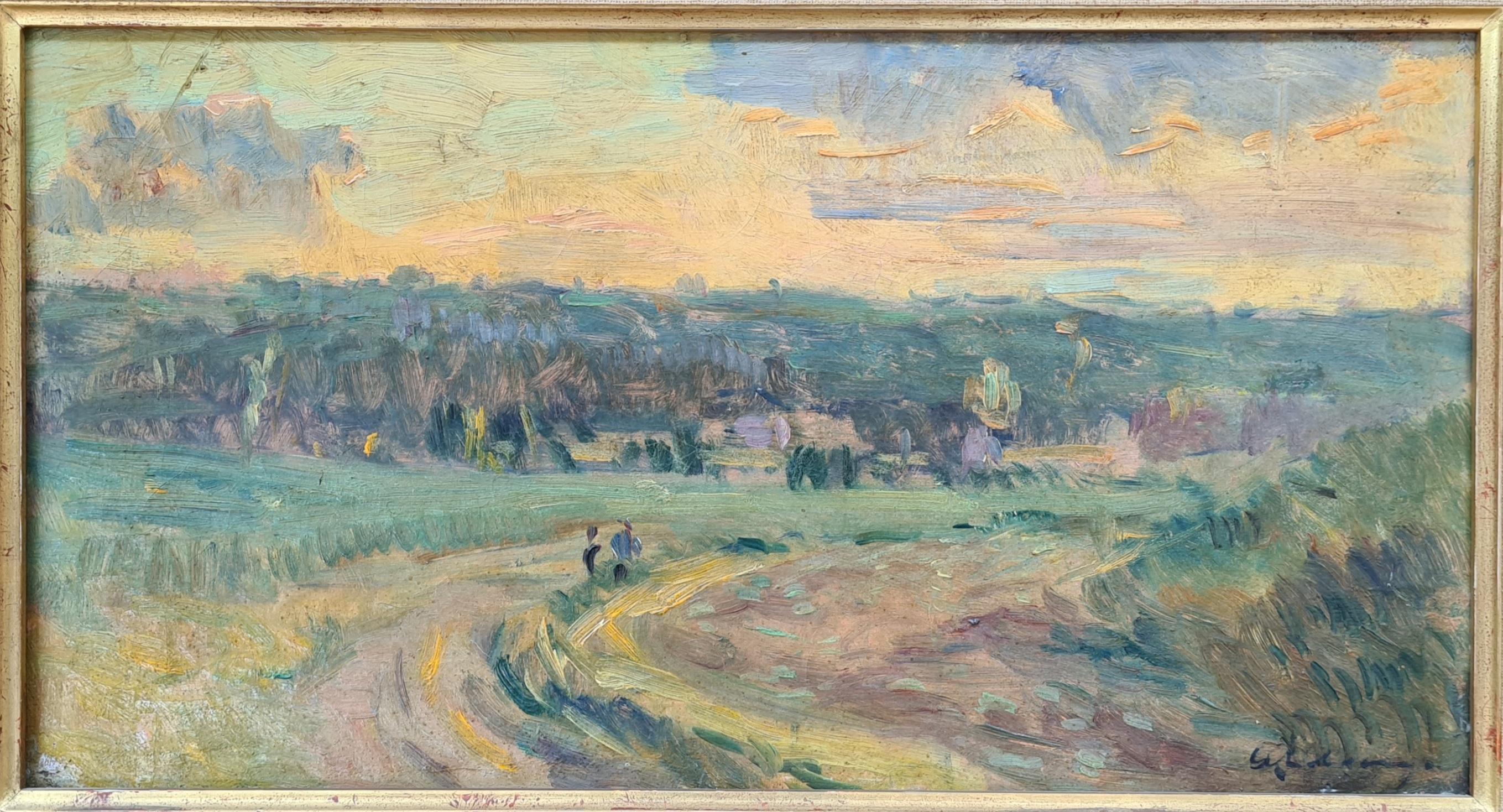 Paysage a Puteaux, olio su tela impressionista francese d'epoca - Painting Impressionismo di Albert Lebourg