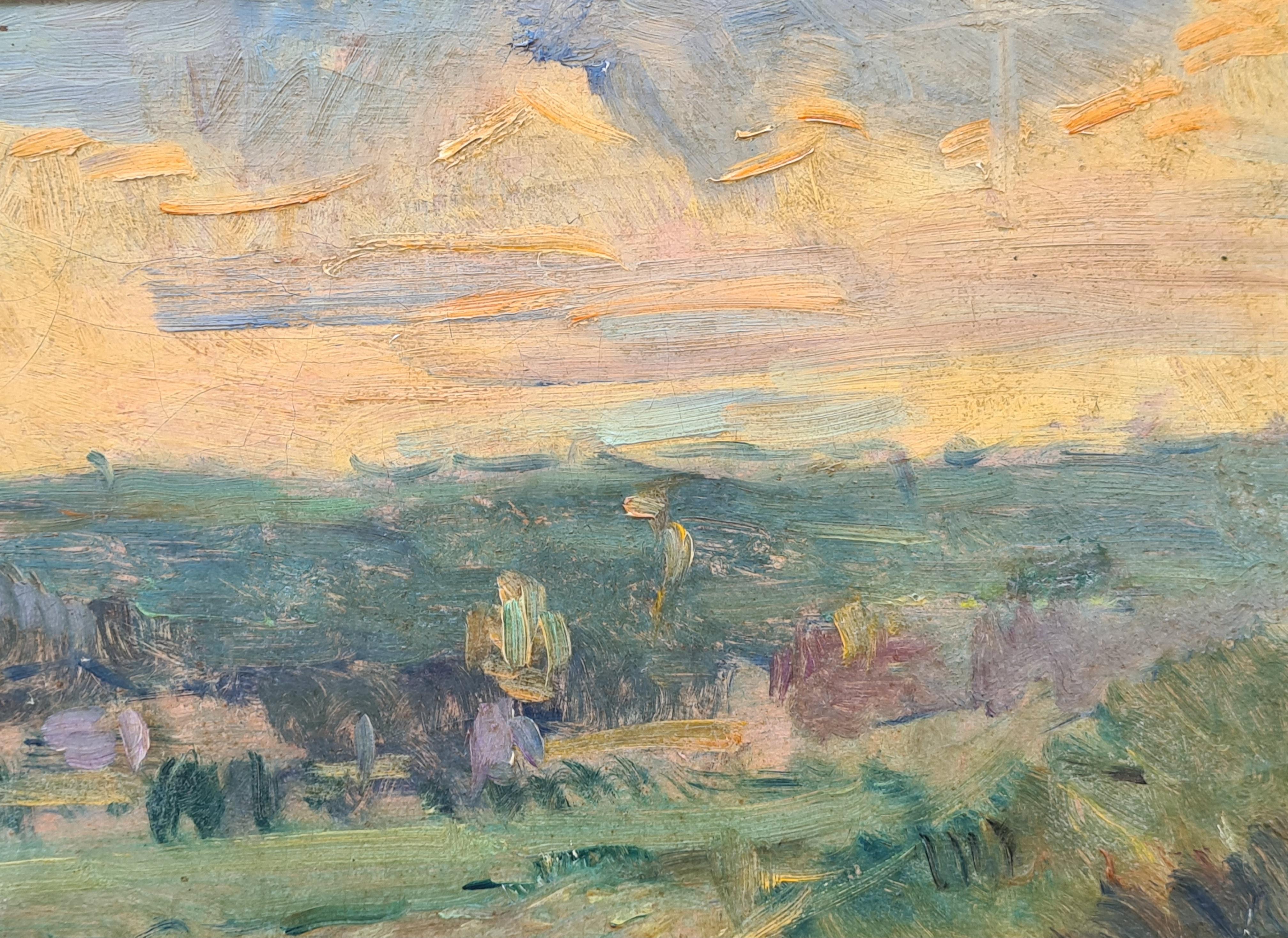 Paysage a Puteaux, huile sur toile impressionniste française d'époque - Marron Landscape Painting par Albert Lebourg