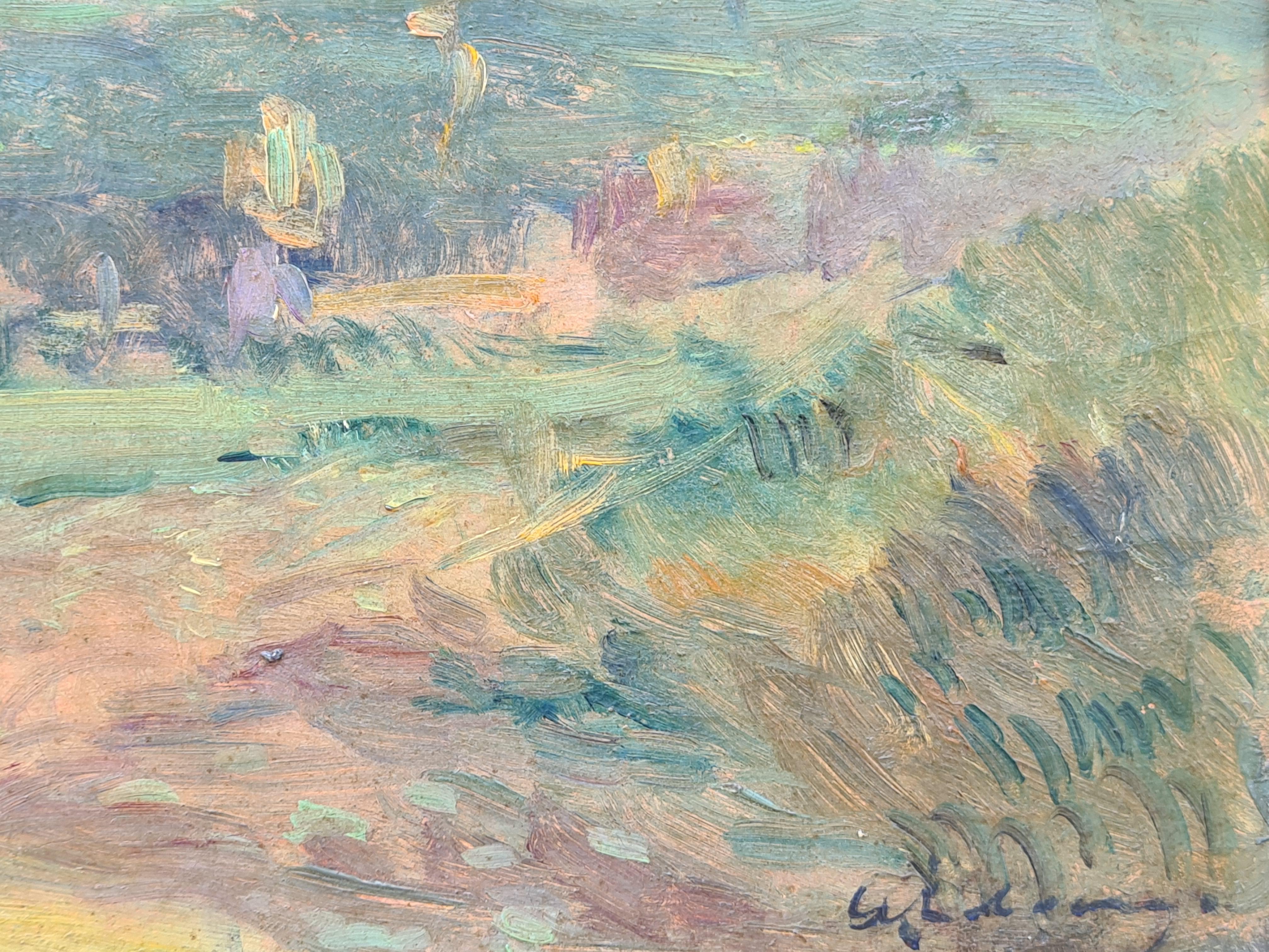 Paysage impressionniste français de la fin du XIXe siècle par Albert Lebourg. Signé en bas à droite. Dans un cadre doré.

Albert Lebourg (français, 1849-1928) est un peintre impressionniste et paysagiste.

Né à Montfort-sur-Risle. D'abord élève au