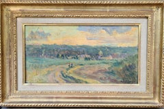 Paysage a Puteaux, olio su tela impressionista francese d'epoca