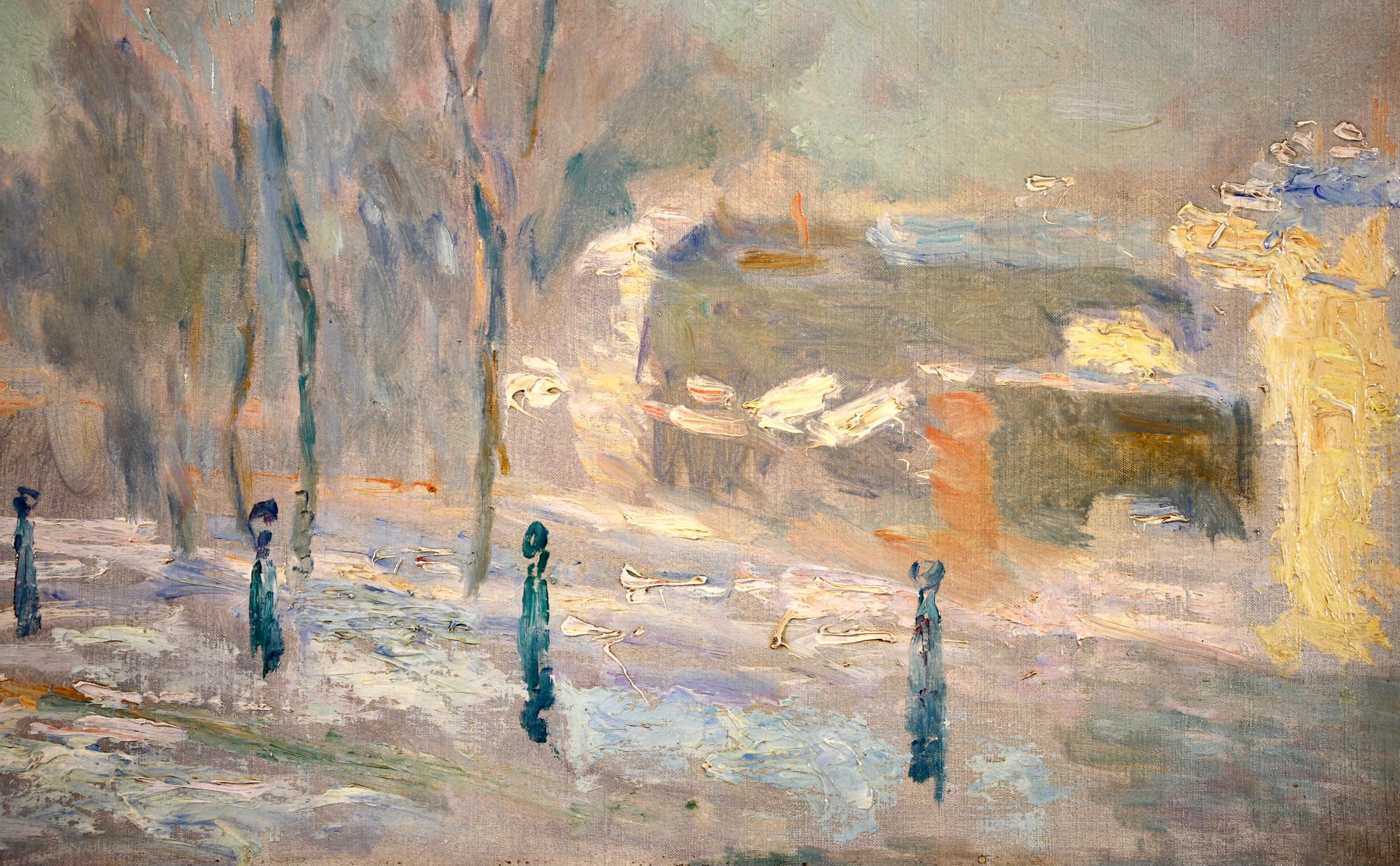 Rouen - Hiver - Peinture à l'huile du XIXe siècle, paysage d'hiver enneigé par Albert Lebourg 3