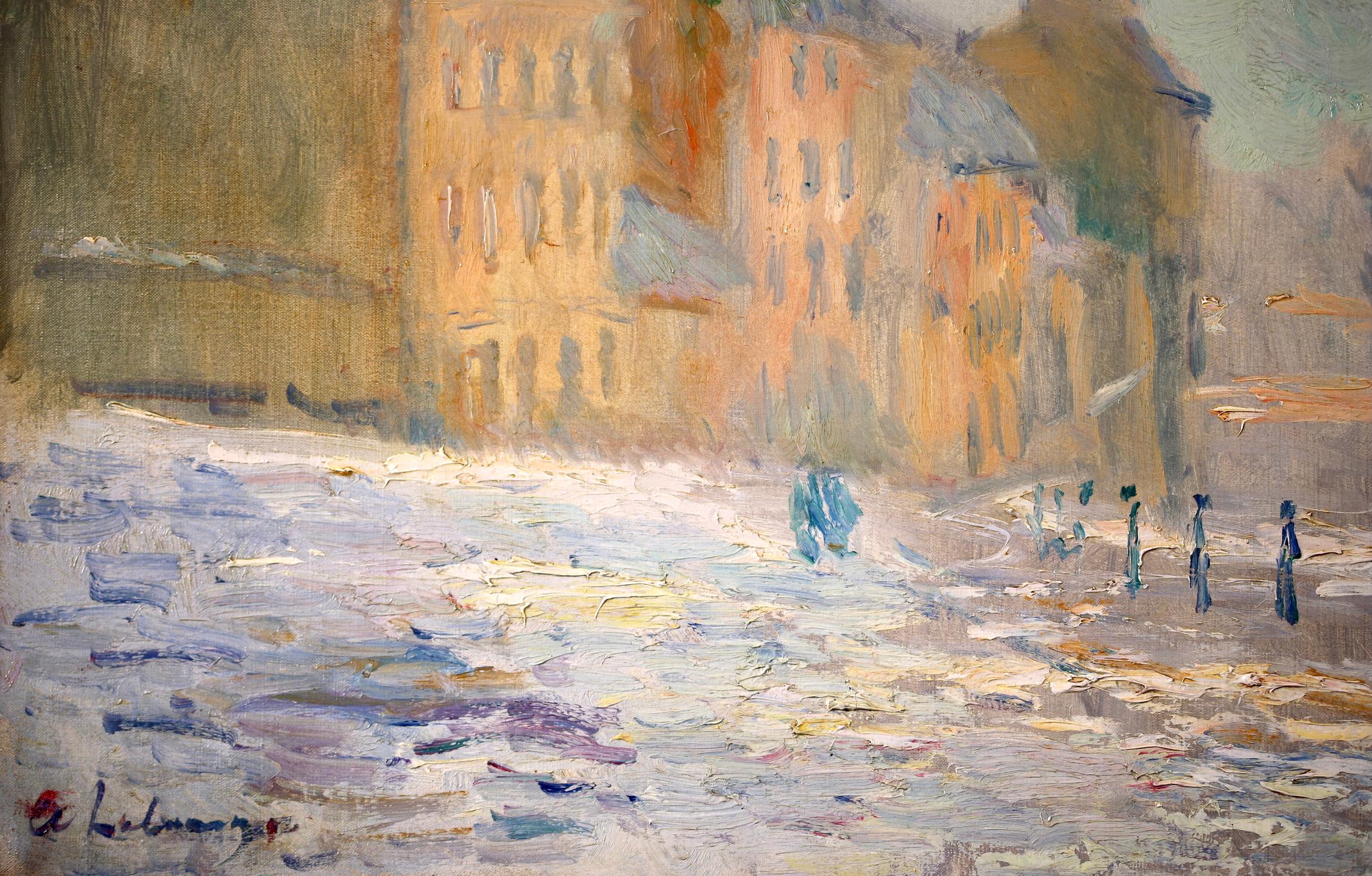 Rouen - Hiver - Peinture à l'huile du XIXe siècle, paysage d'hiver enneigé par Albert Lebourg 5
