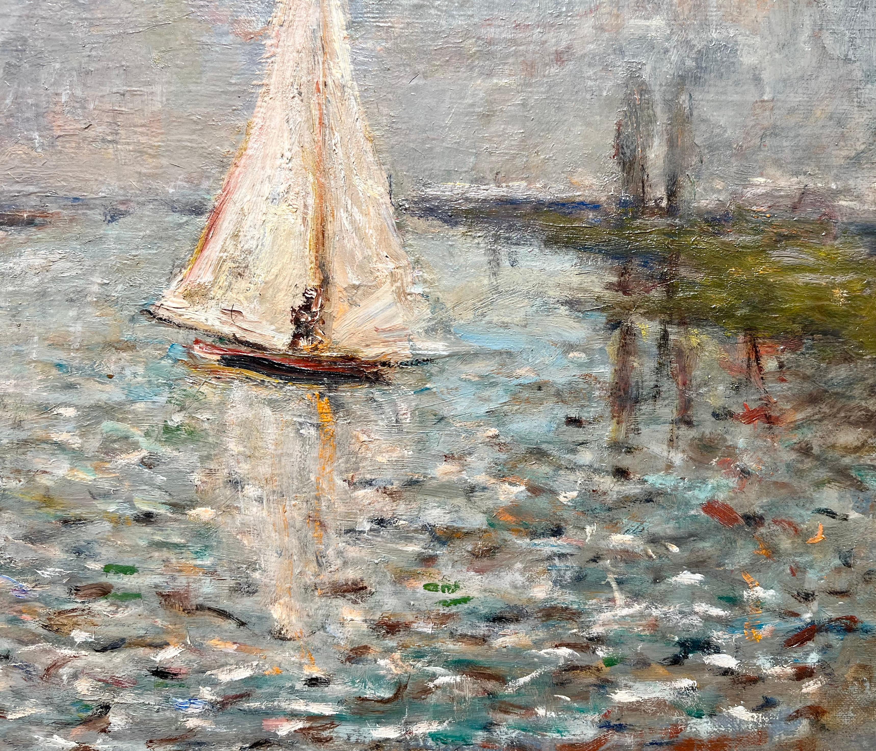 Voile sur la rivière Seine, France - Painting de Albert Lebourg