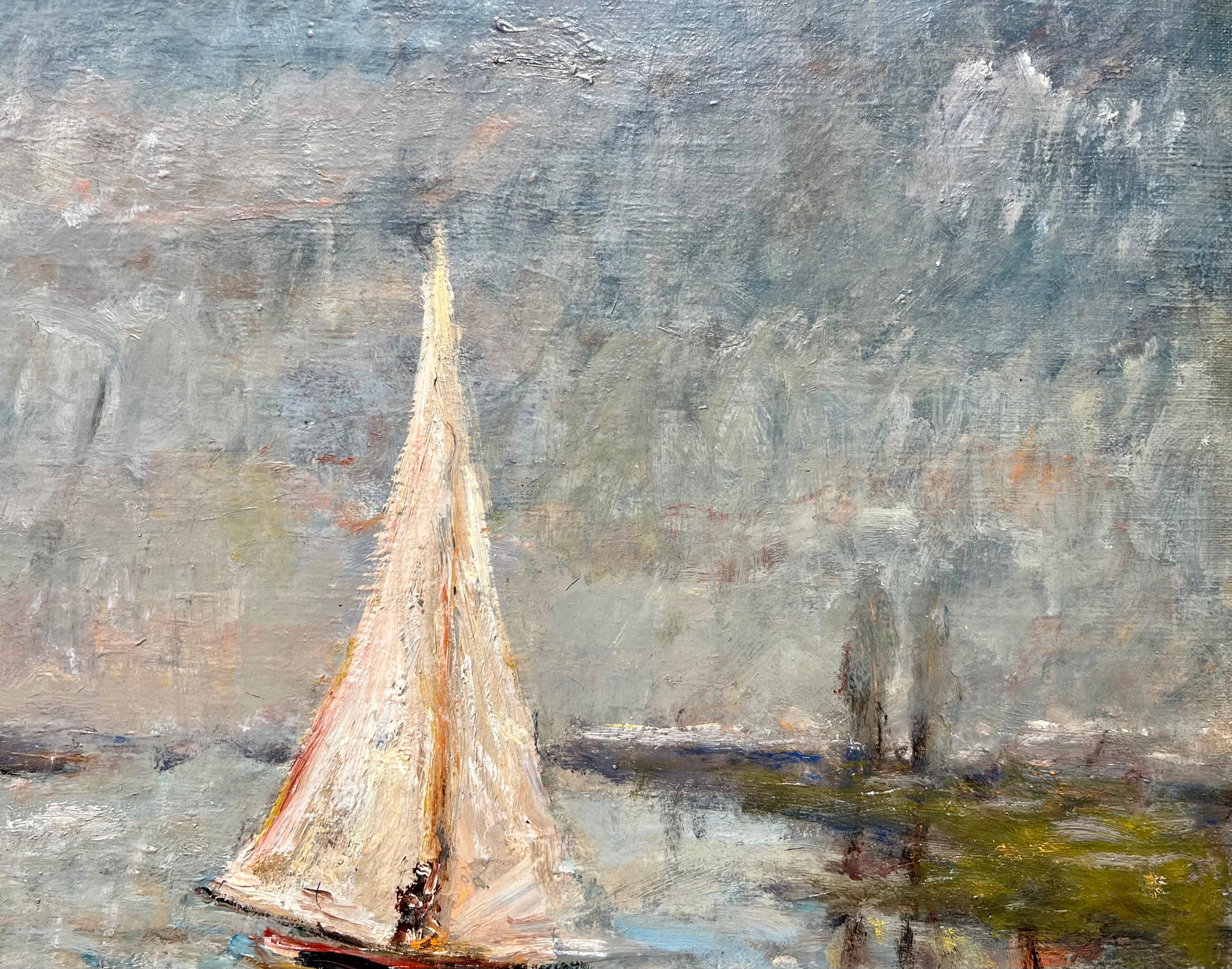 Voile sur la rivière Seine, France - Impressionnisme Painting par Albert Lebourg