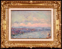 Vue de Rouen - 1918 - Huile impressionniste,  Paysage fluvial d'Albert Charles Lebourg