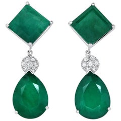 Alberto 28.84 Carat Green Quartz Princess and Pear Shaped Drop Earrings