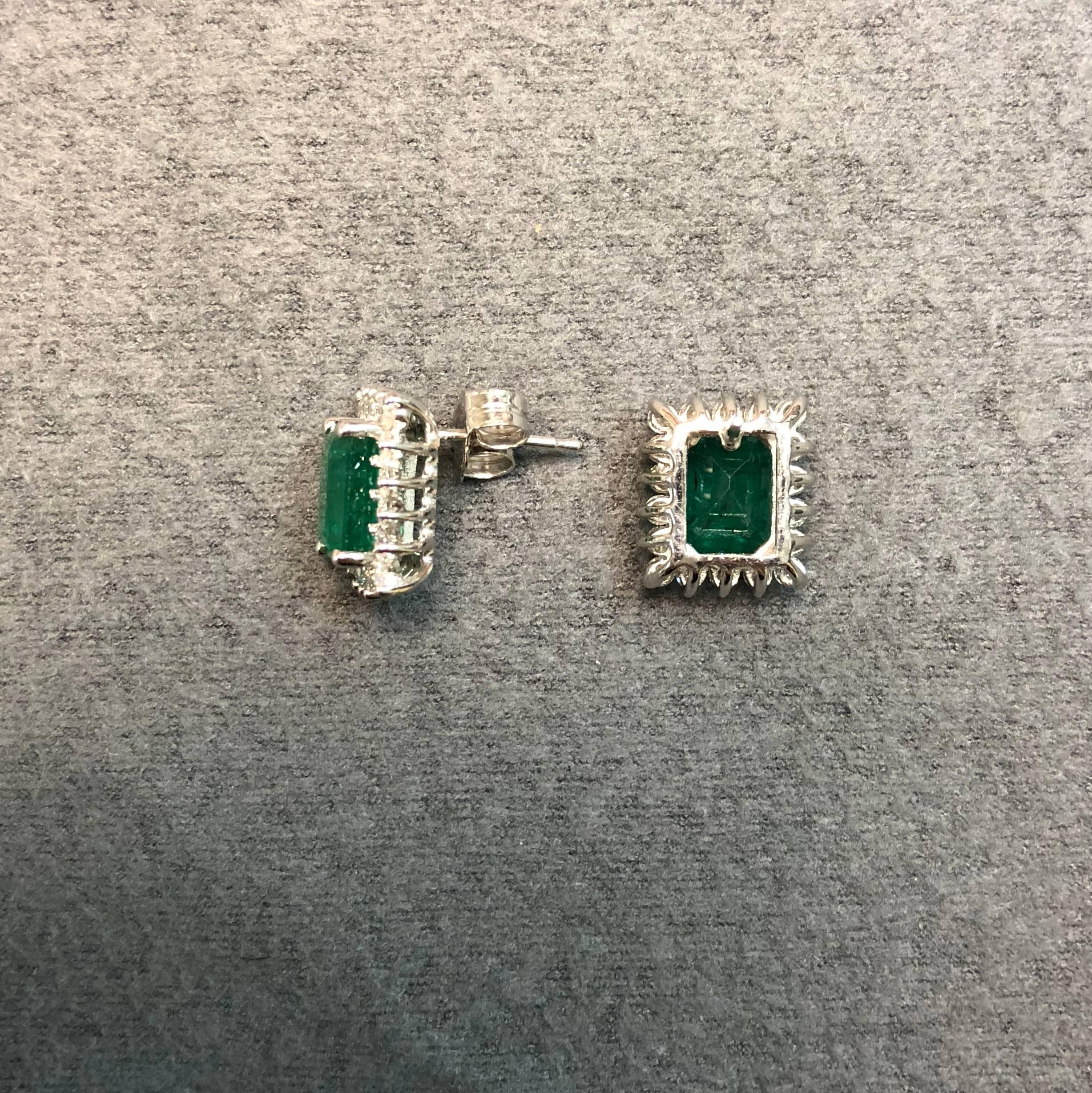 Alberto 3.33 Carat Emerald Cut Emerald and Diamond White Gold Stud Earring 4