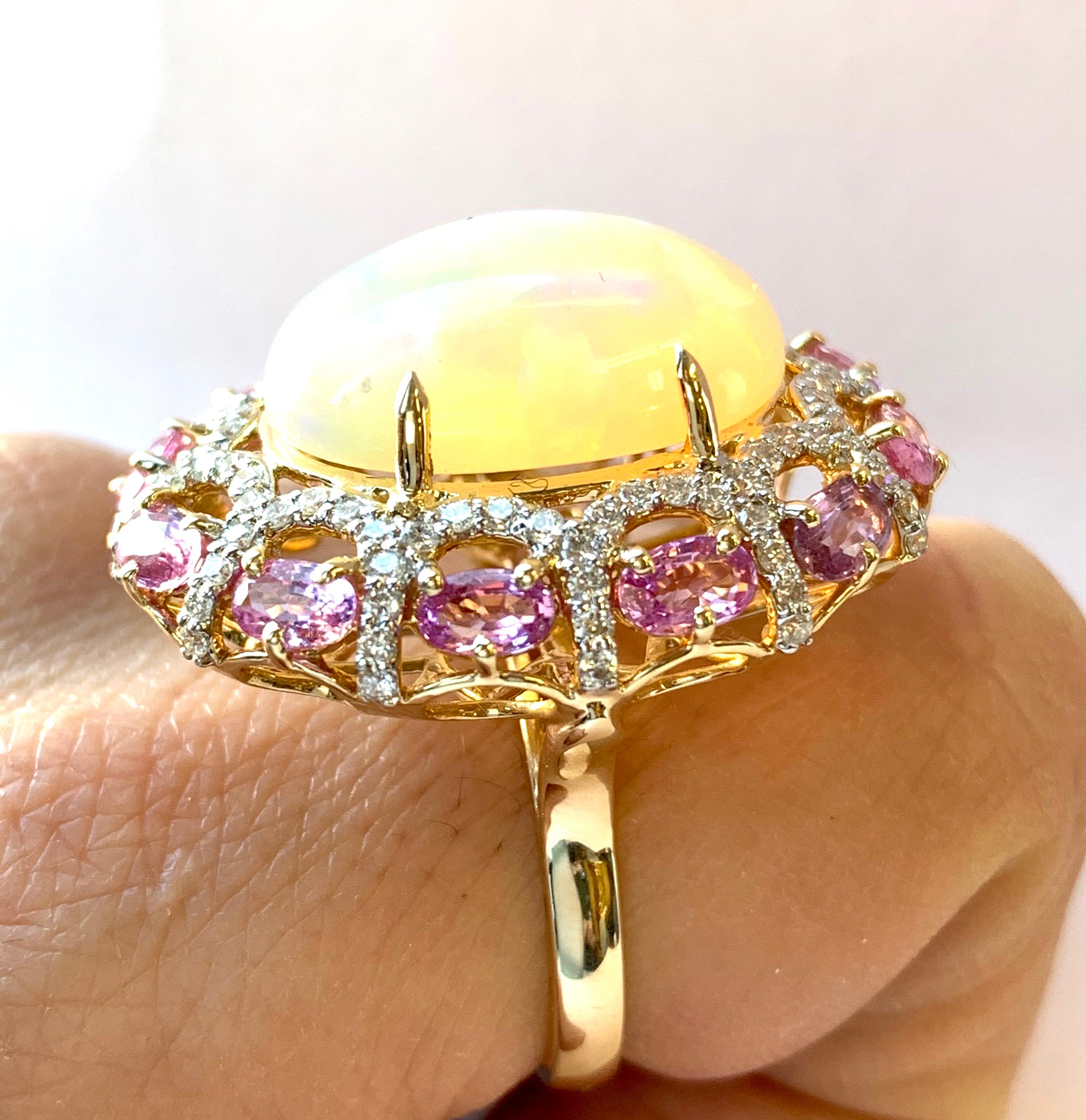 Alberto 8.85 Carat Opal, Pink Sapphire and Diamond Ring 10