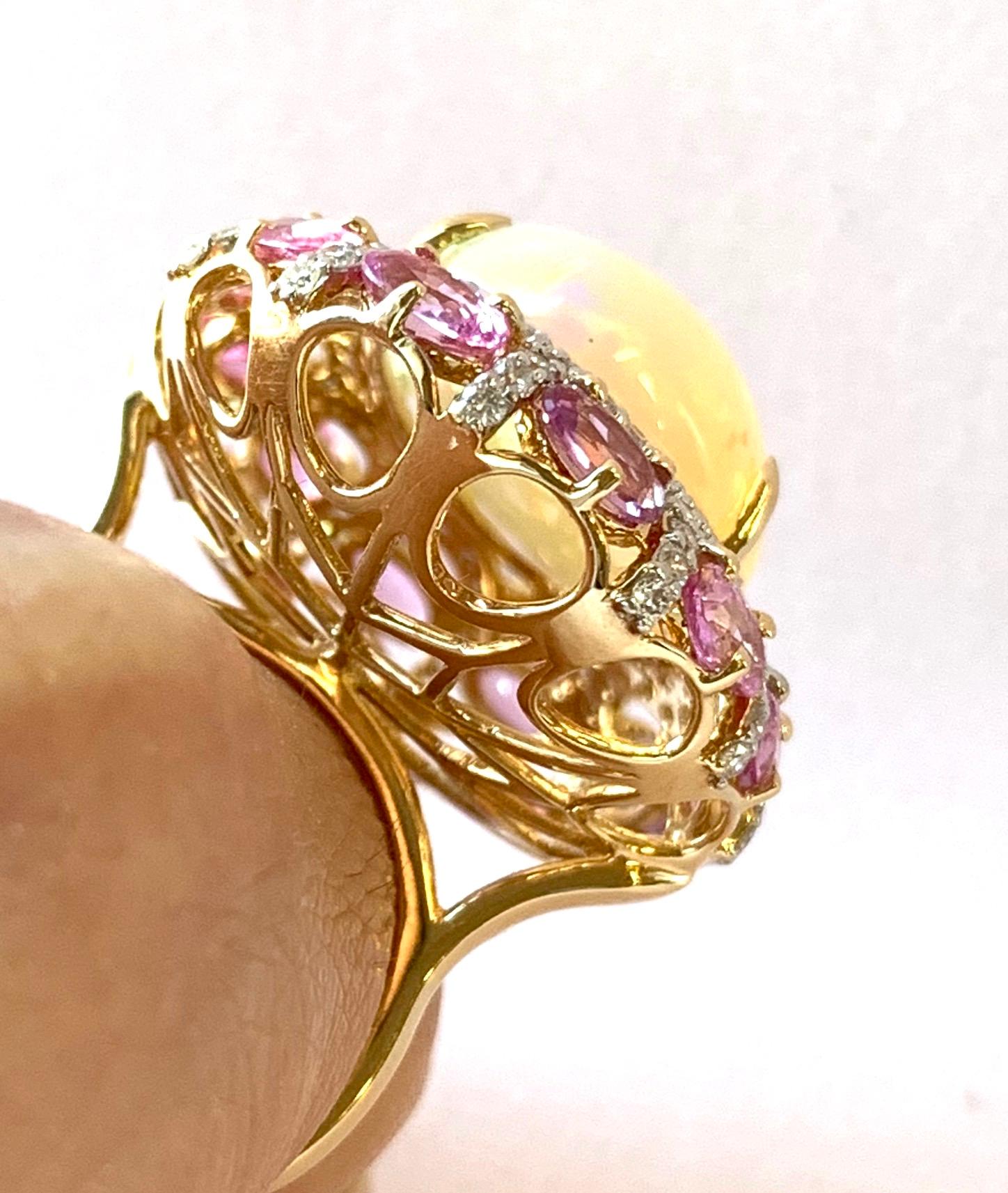 Alberto 8.85 Carat Opal, Pink Sapphire and Diamond Ring 11