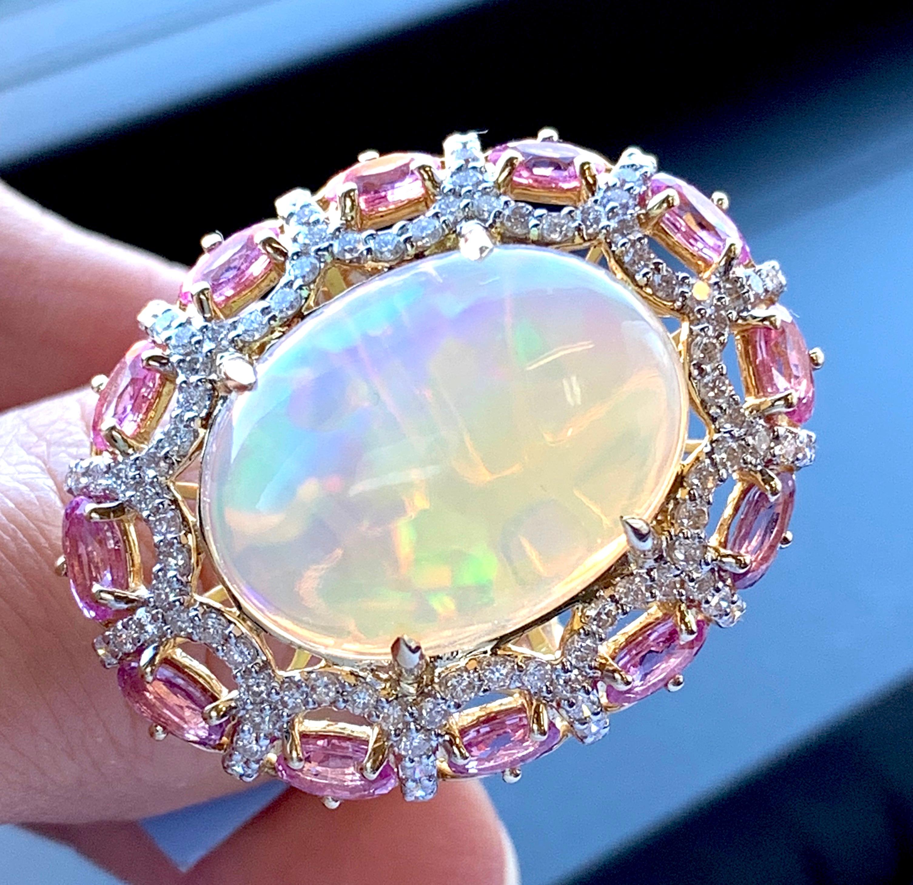 Women's Alberto 8.85 Carat Opal, Pink Sapphire and Diamond Ring