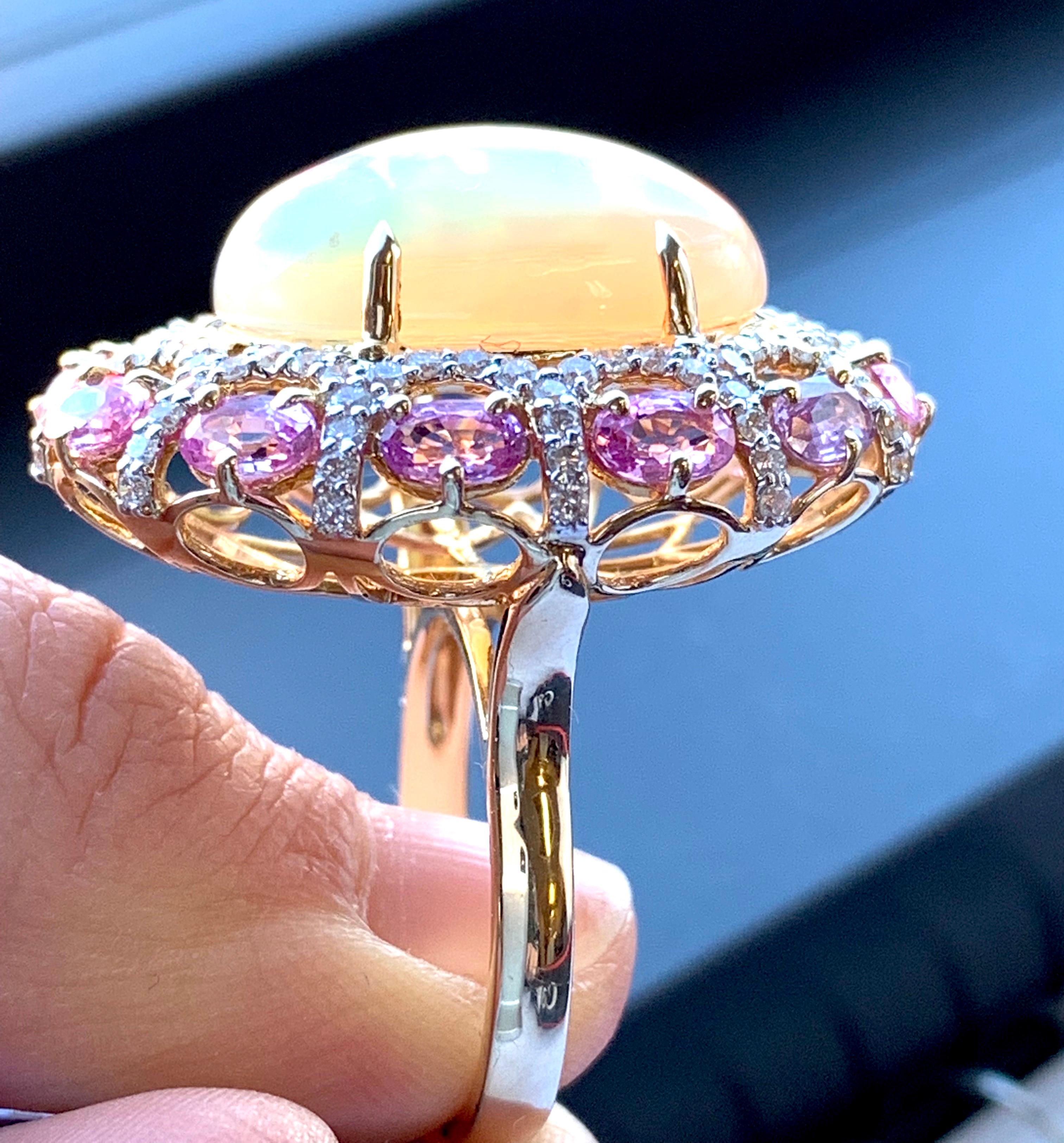 Alberto 8.85 Carat Opal, Pink Sapphire and Diamond Ring 2
