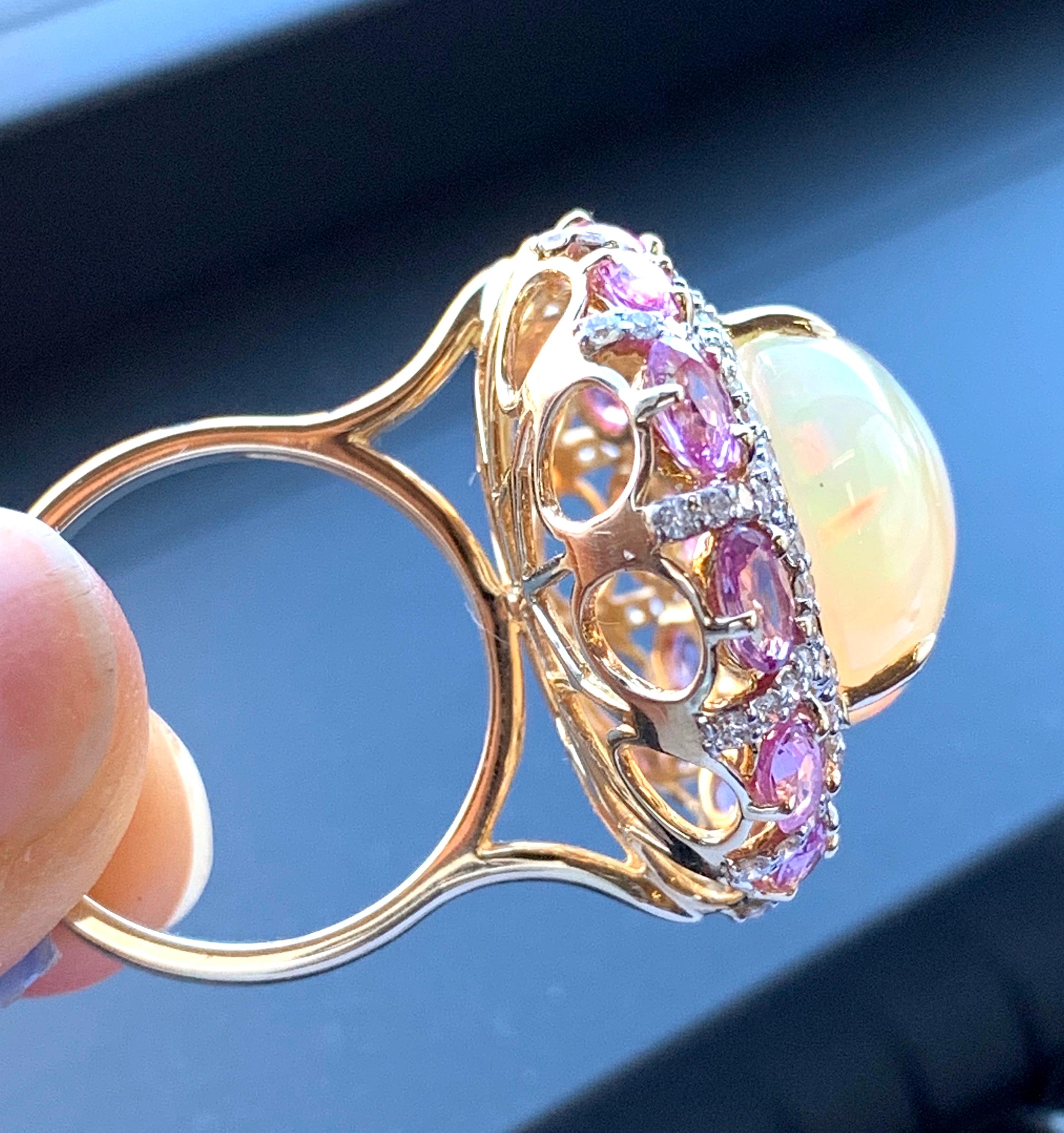 Alberto 8.85 Carat Opal, Pink Sapphire and Diamond Ring 3