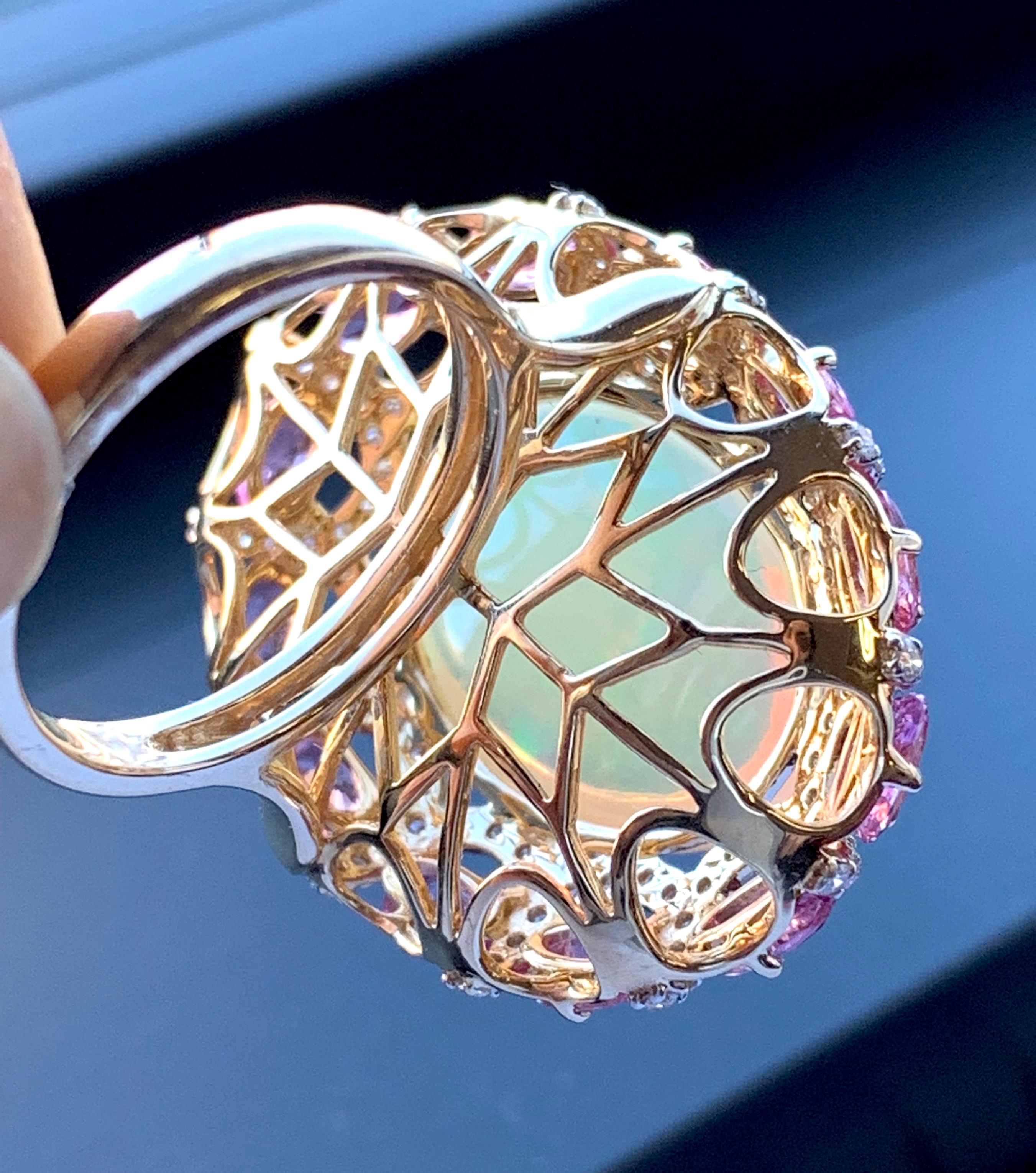 Alberto 8.85 Carat Opal, Pink Sapphire and Diamond Ring 4
