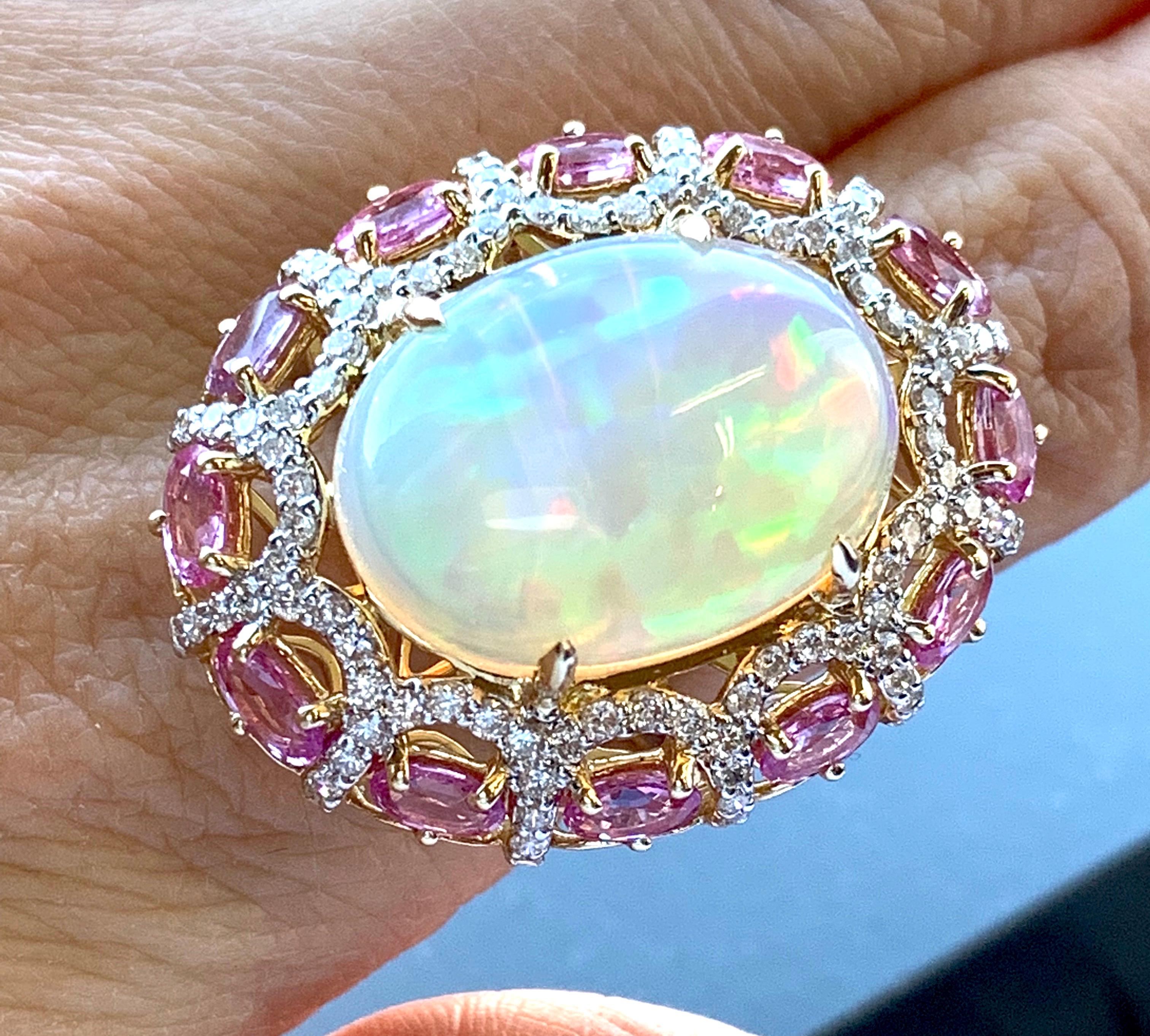 Alberto 8.85 Carat Opal, Pink Sapphire and Diamond Ring 12