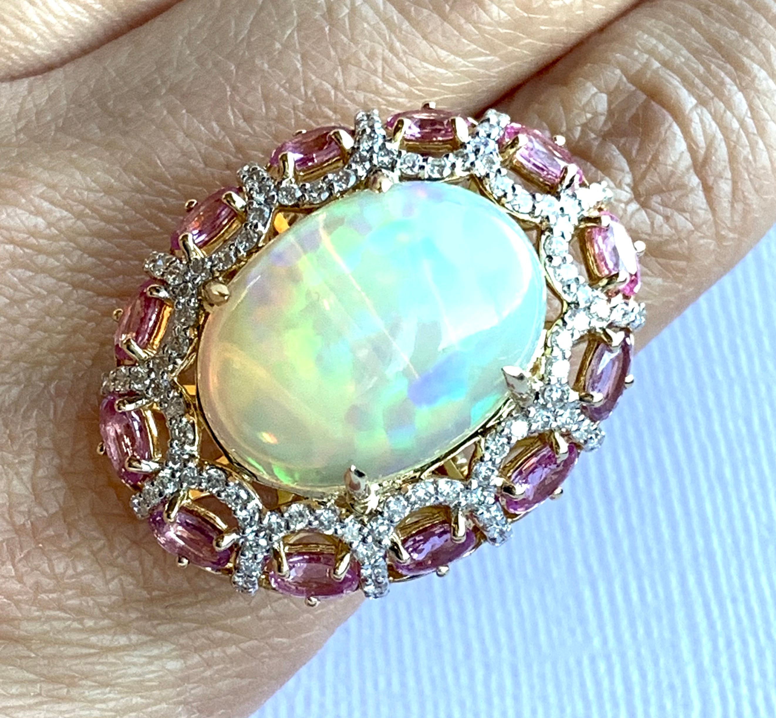 Alberto 8.85 Carat Opal, Pink Sapphire and Diamond Ring 5