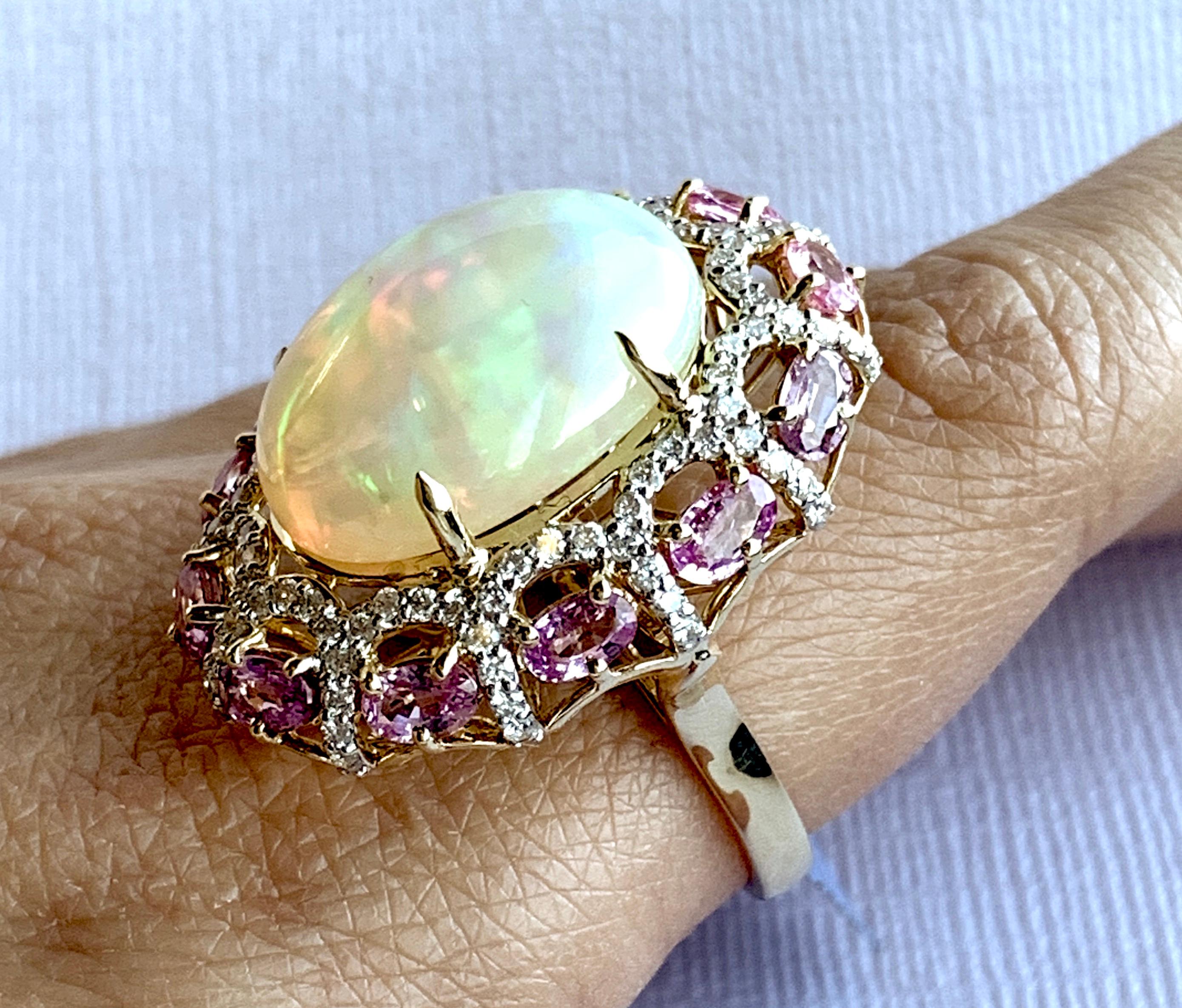 Alberto 8.85 Carat Opal, Pink Sapphire and Diamond Ring 7