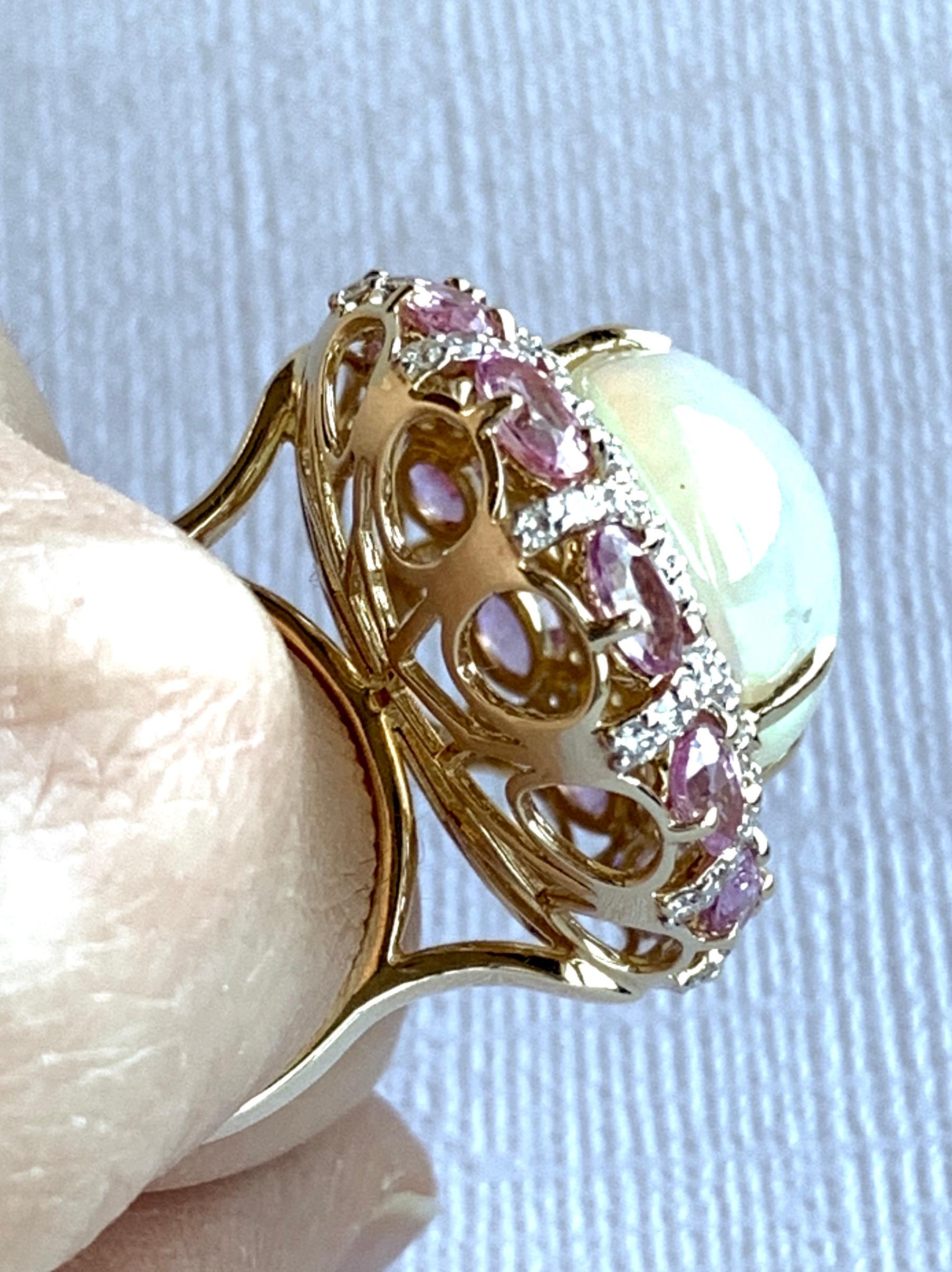Alberto 8.85 Carat Opal, Pink Sapphire and Diamond Ring 8