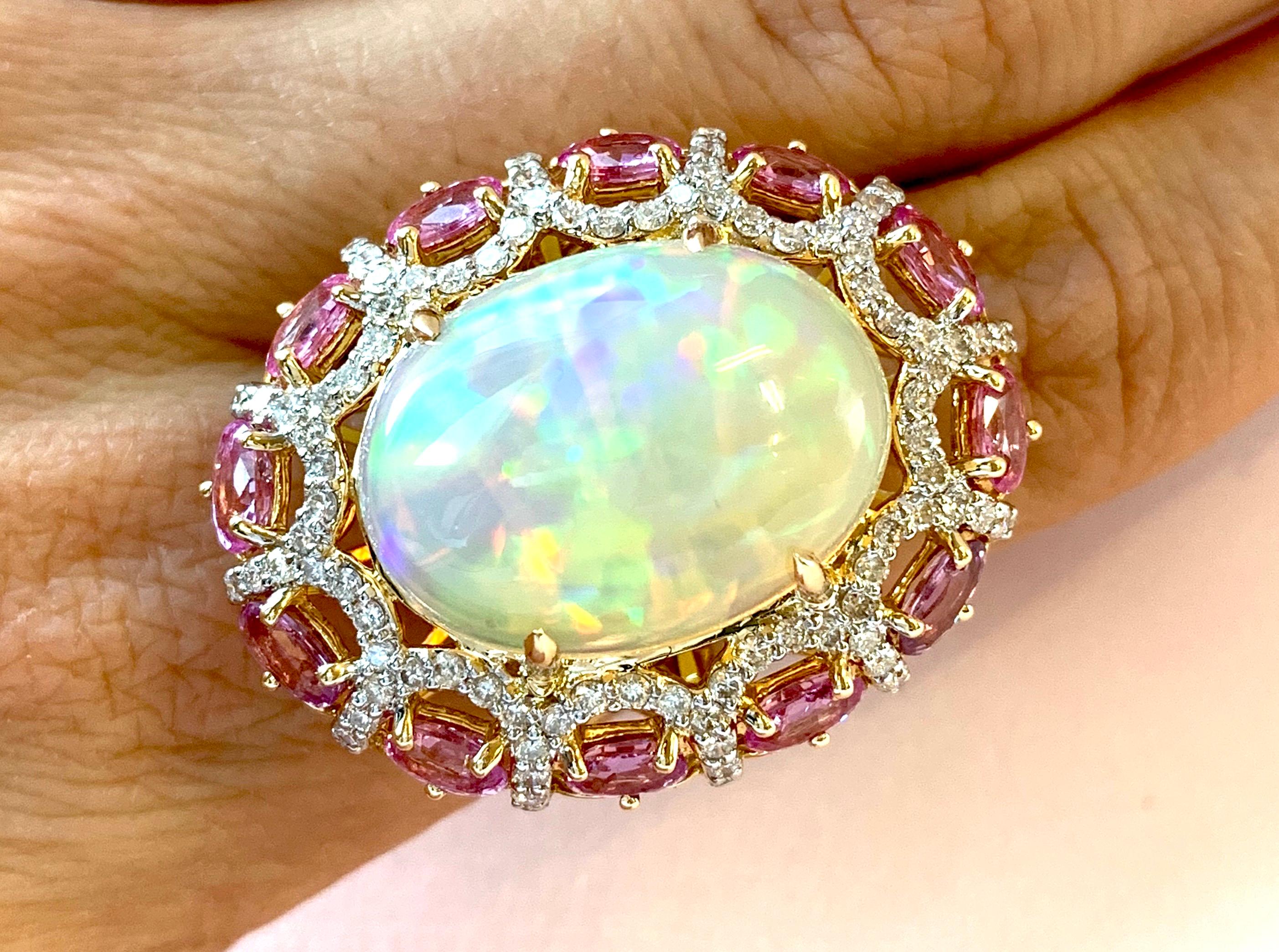Alberto 8.85 Carat Opal, Pink Sapphire and Diamond Ring 6