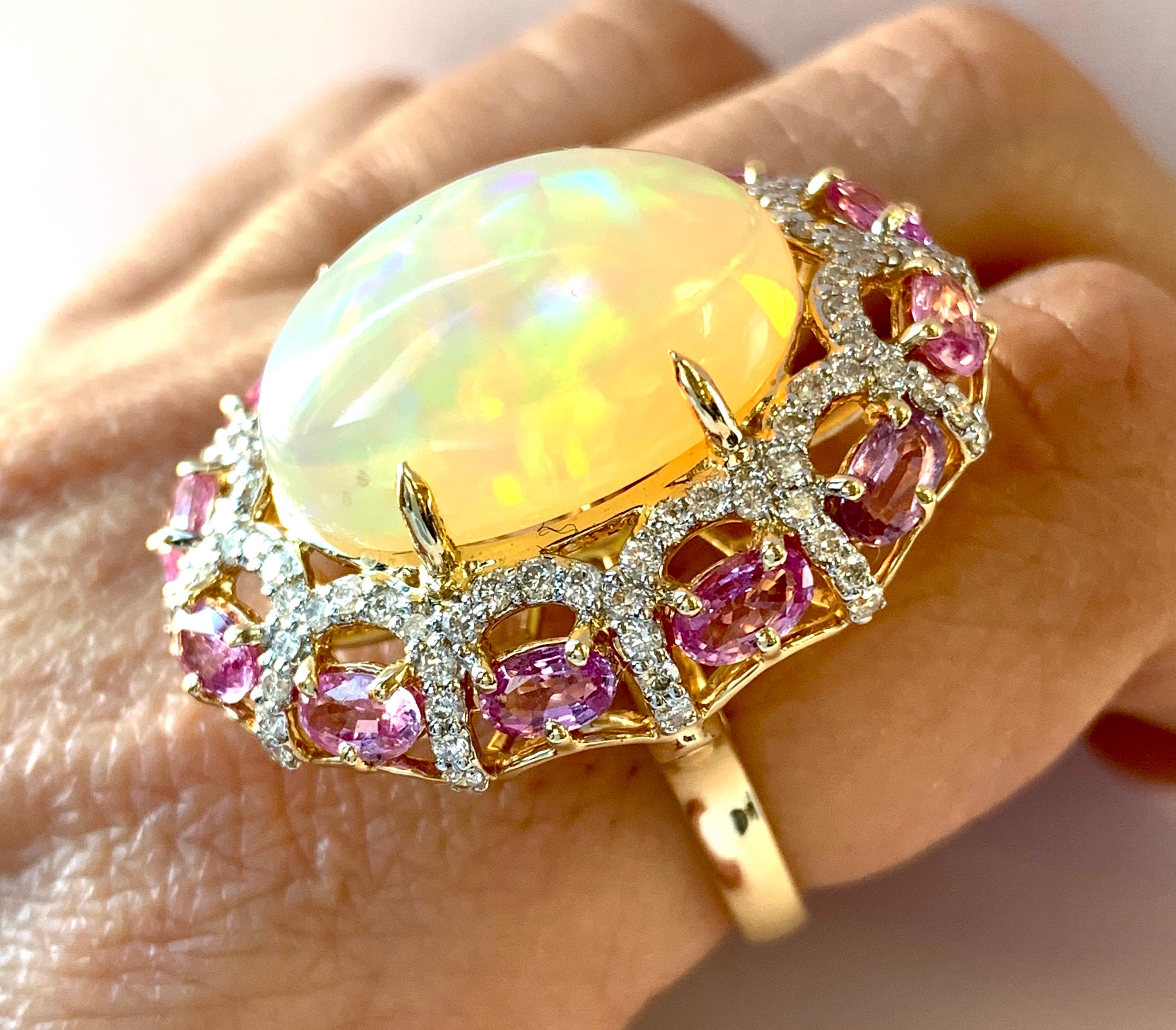 Alberto 8.85 Carat Opal, Pink Sapphire and Diamond Ring 9