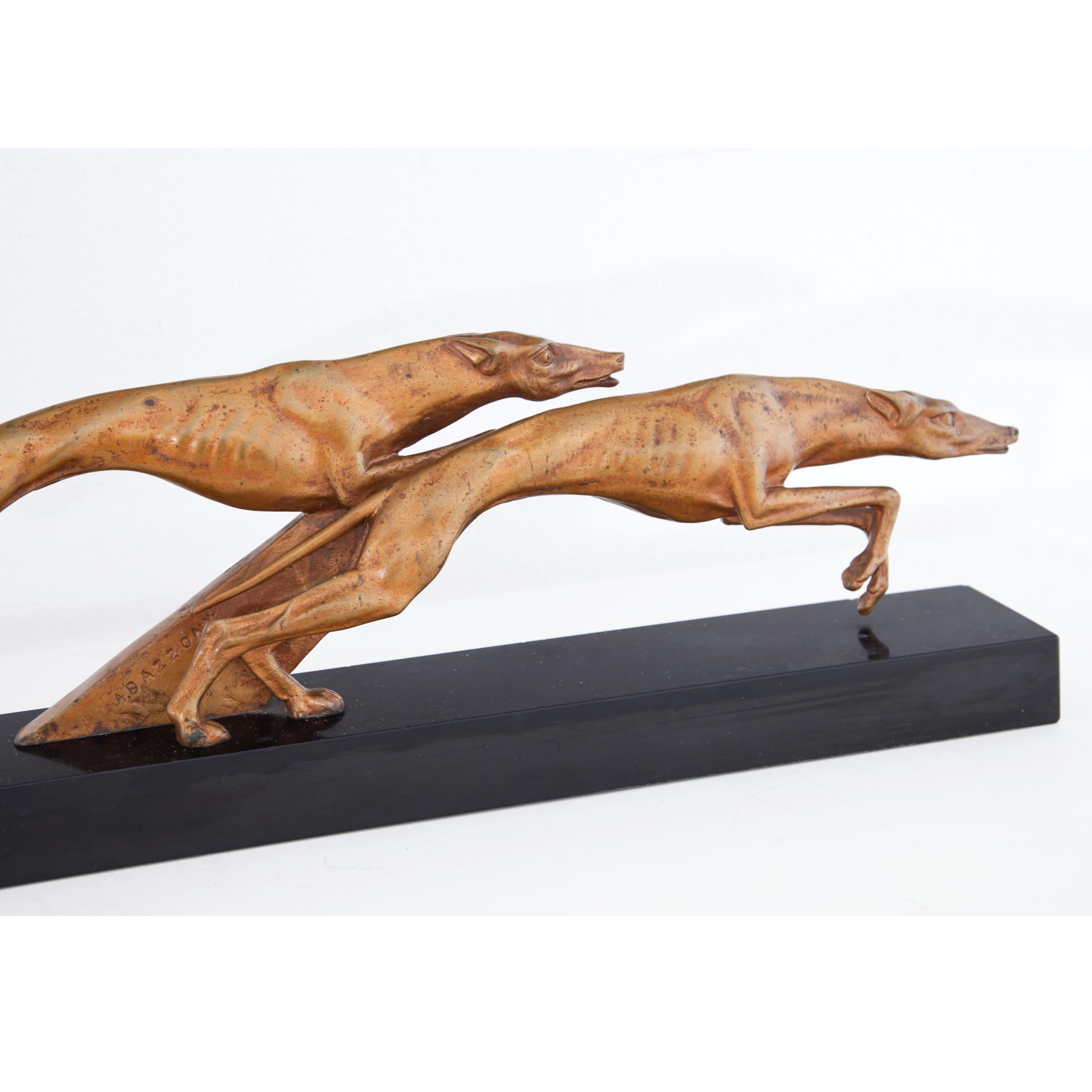 Alberto Bazzoni, Two Racing Greyhounds, Italy, 1920s In Good Condition In Greding, DE
