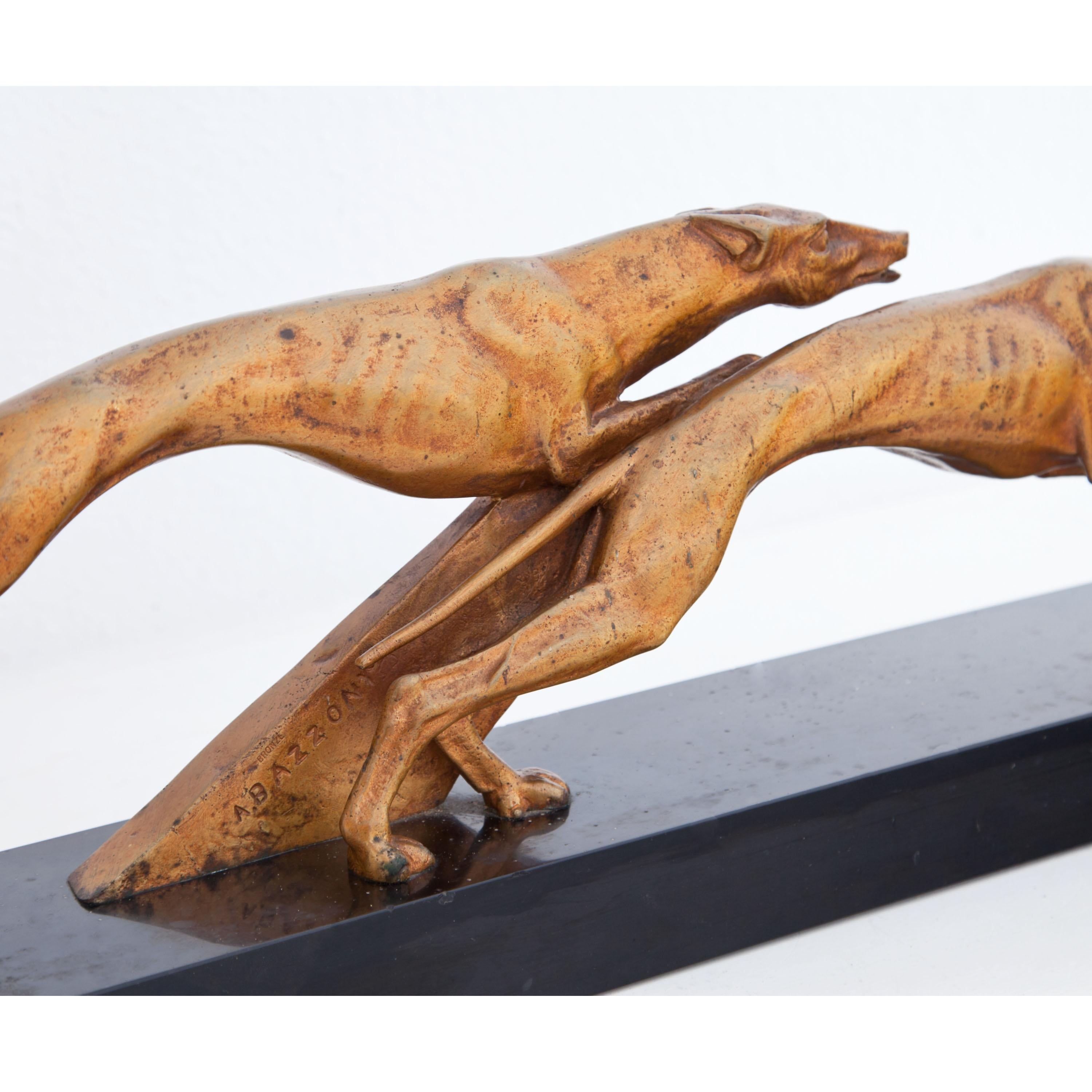 Bronze Alberto Bazzoni, Two Racing Greyhounds, Italy, 1920s