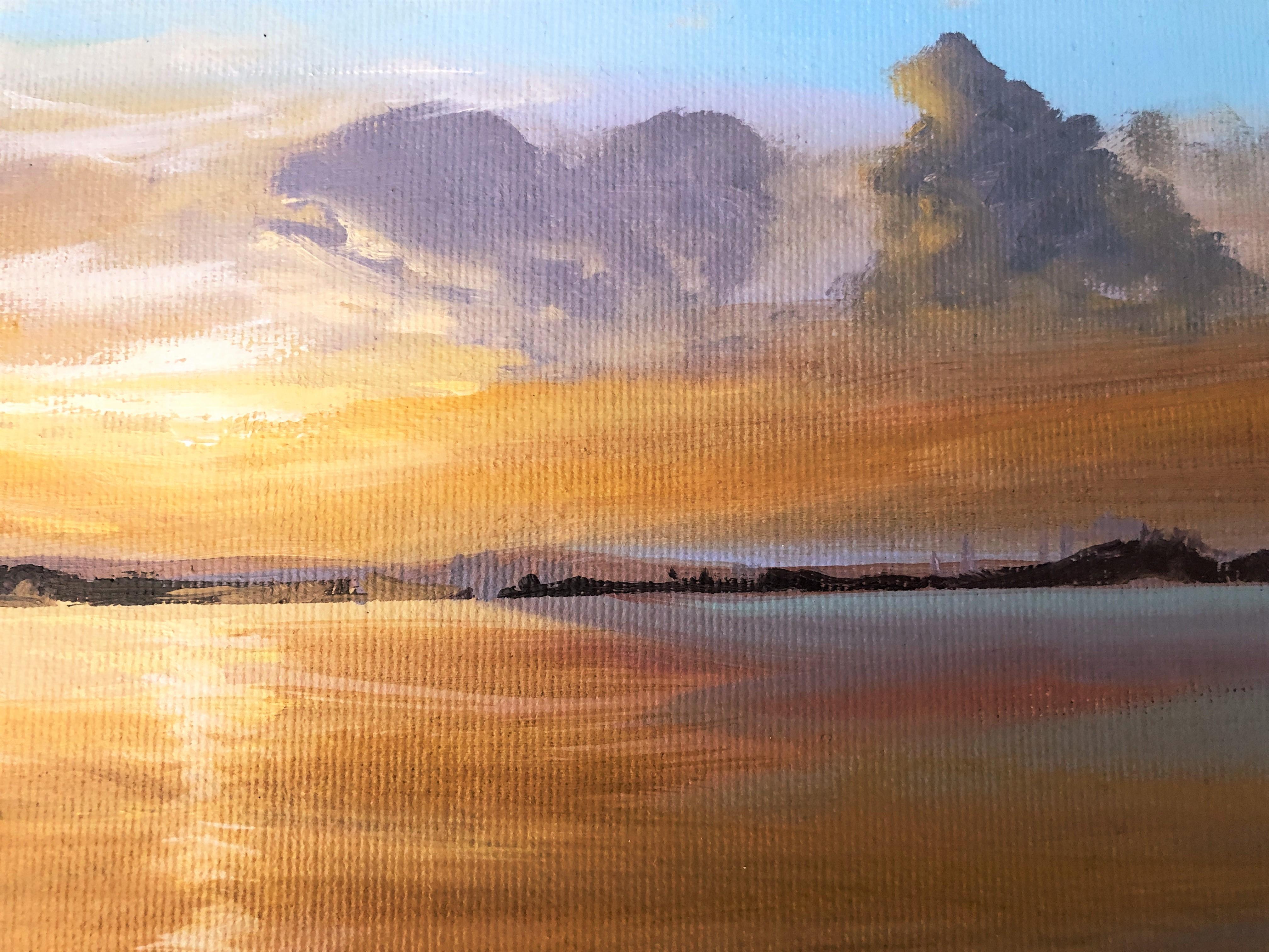Sun in the Albufera of Valencia Spain oil on canvas painting landscape - Brown Landscape Painting by Alberto Biesok