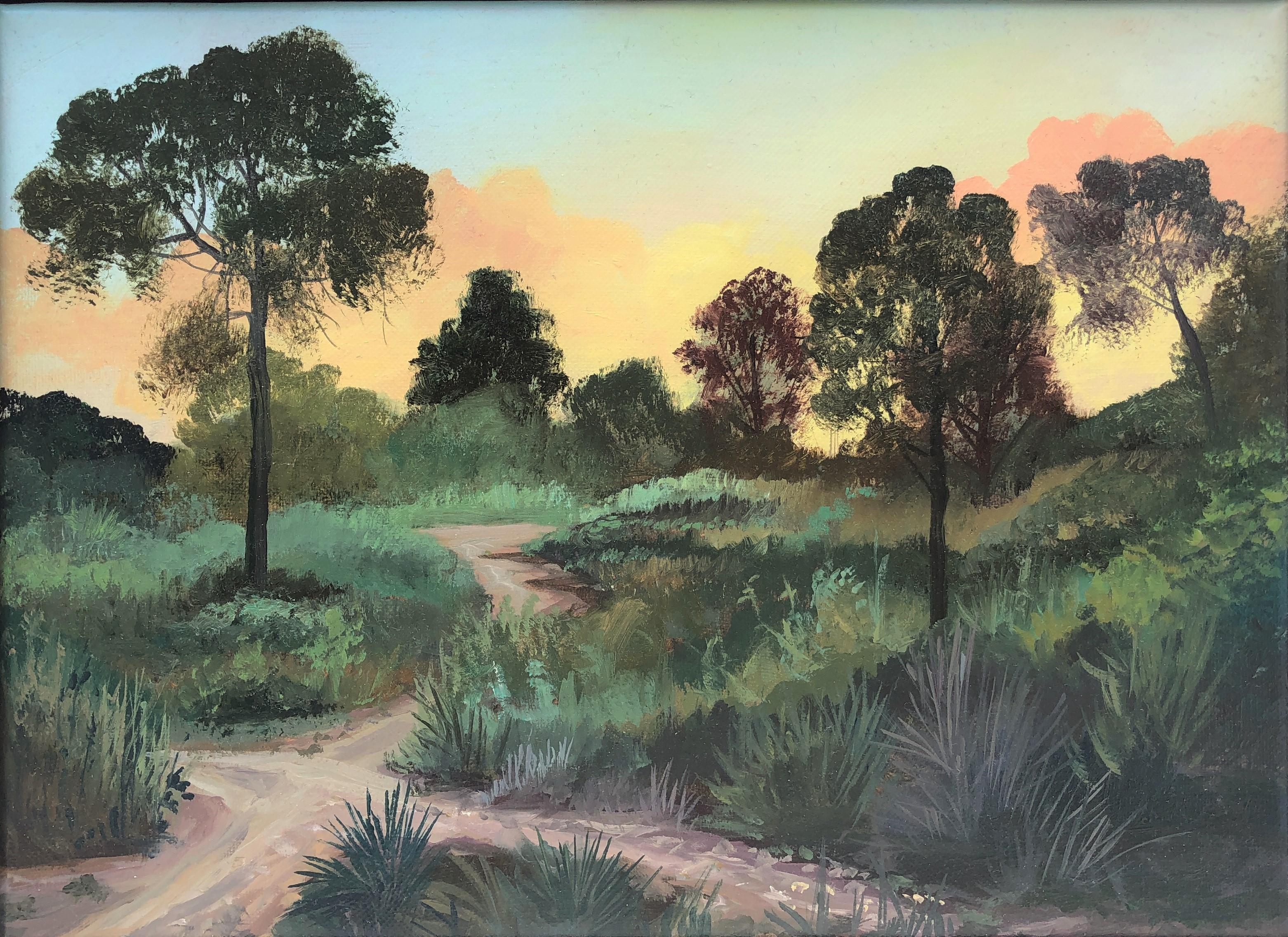 Atardecer en el bosque pintura al óleo sobre lienzo paisaje marino