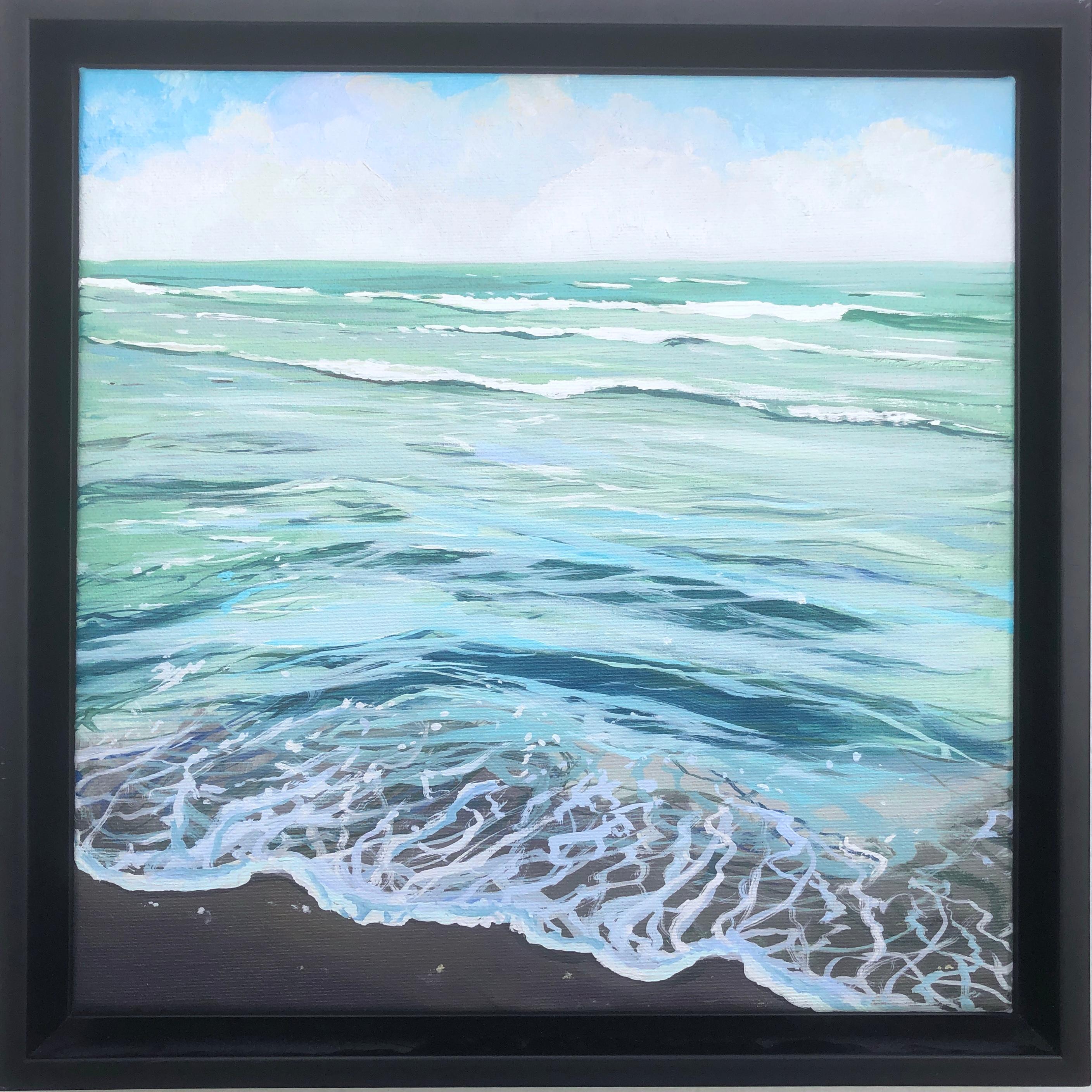 waves on the beach Spain oil on canvas painting seascape - Painting by Alberto Biesok