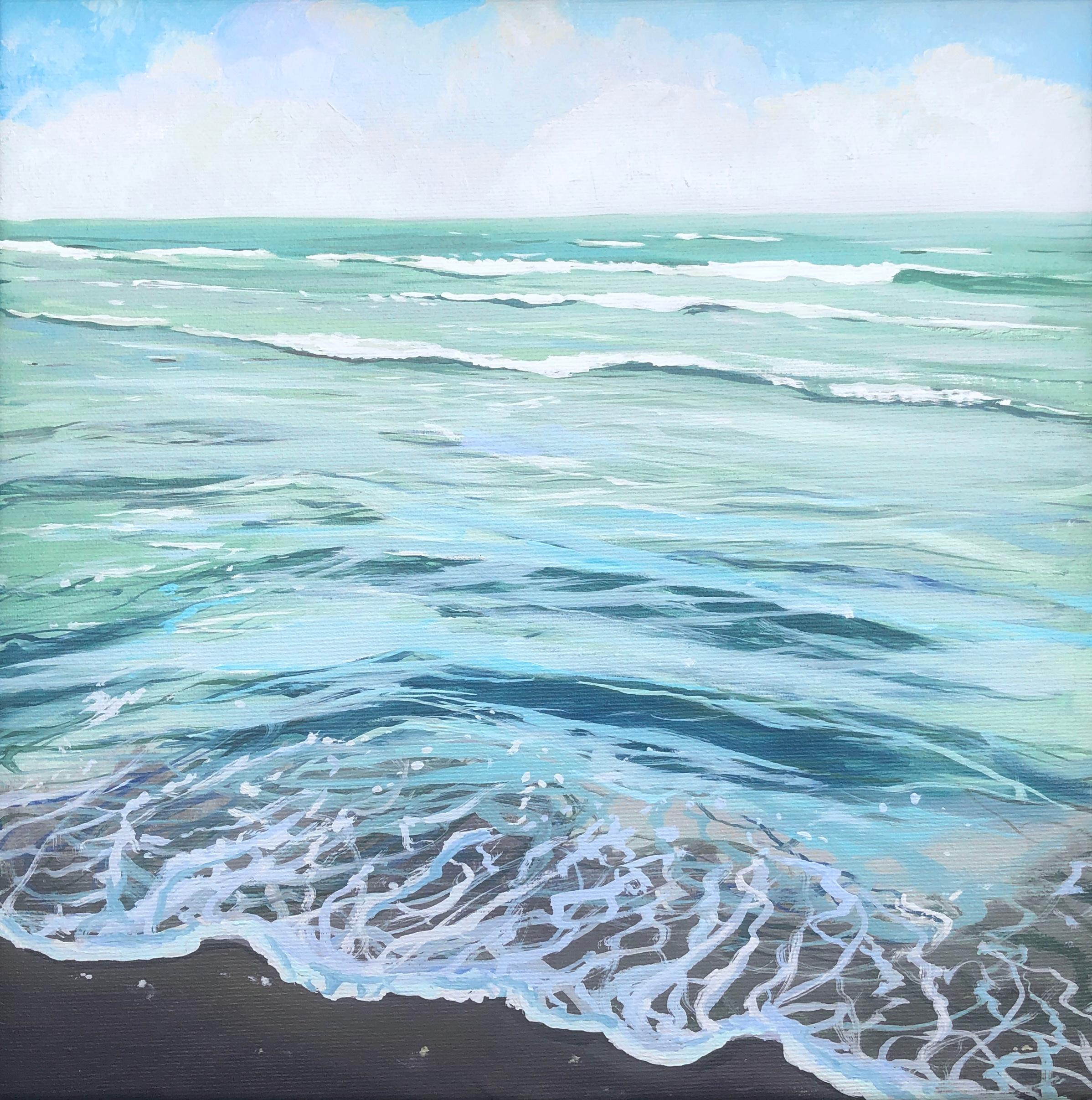 Alberto Biesok Landscape Painting - waves on the beach Spain oil on canvas painting seascape