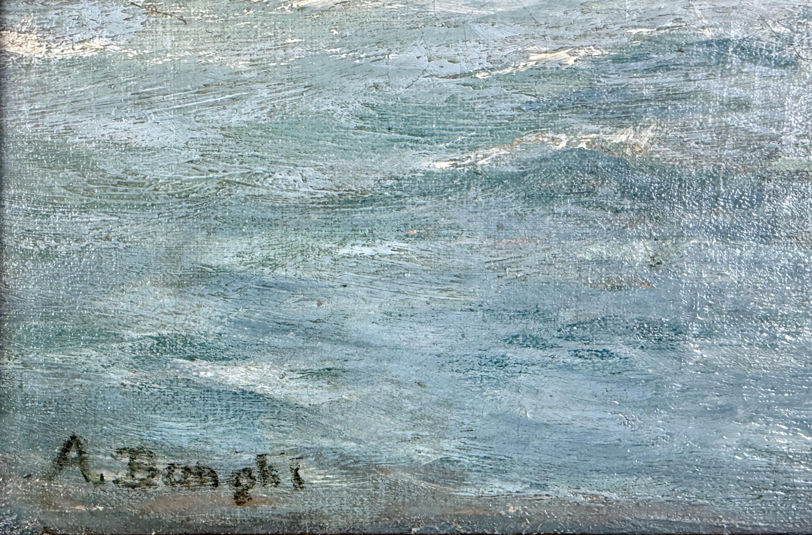19th Century Impressionist Original Oil Painting of Malaysian Fishermen and Schooner by Alberto Bonghi 

The painting is a depiction of a scene in Malaysia with a Schooner in background and showcasing a traditional 
