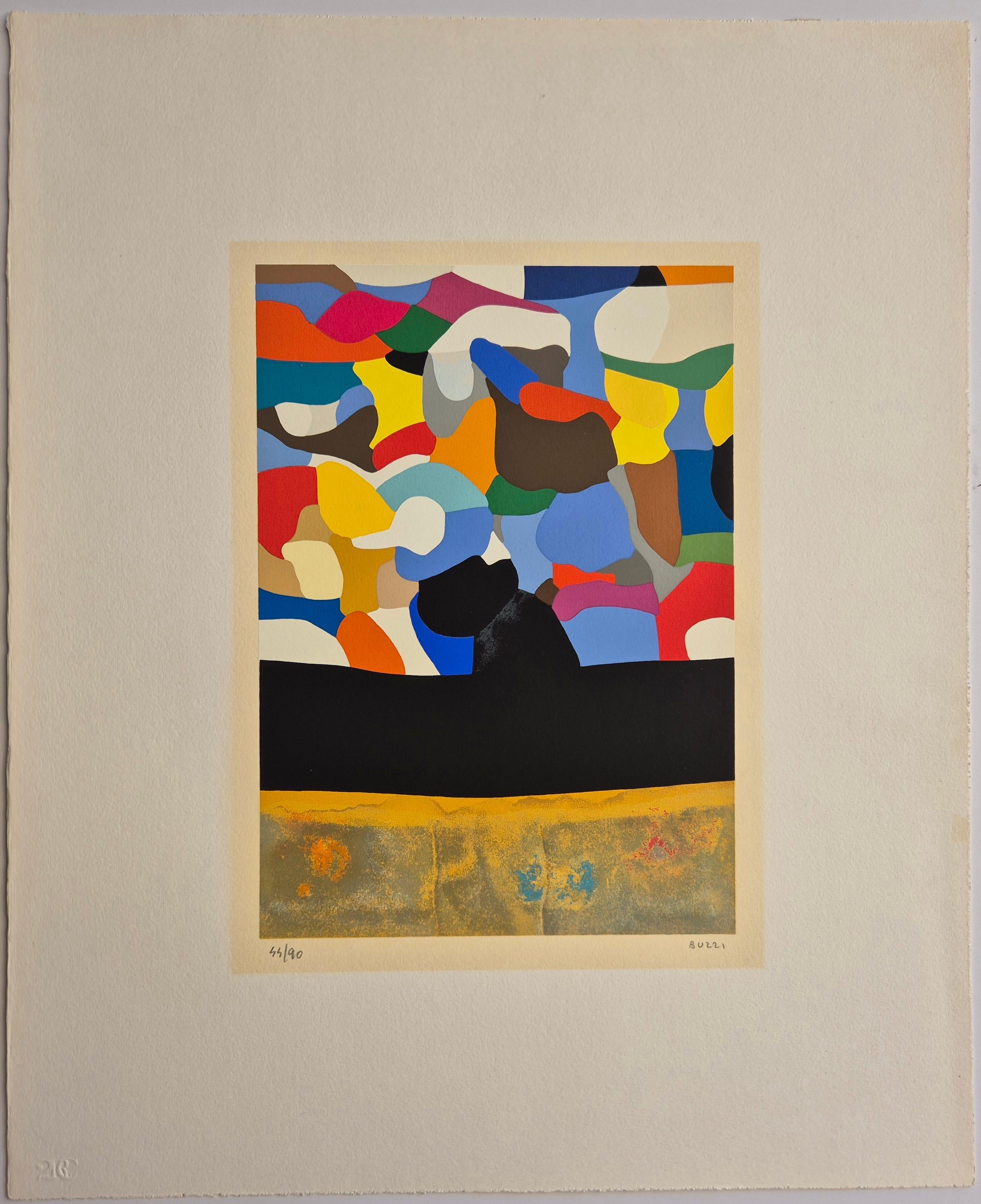 Alberto Burri (1915-1995)
Trittico D : 2, 1976
Screenprints in colors on wove paper, with full margins
Hand signed lower right with publisher's blindstamp
Numbered 33/90 lower left
Image size 24.7 x 17.5 cm
Sheet size 43 x 35 cm
Published by 2RC
