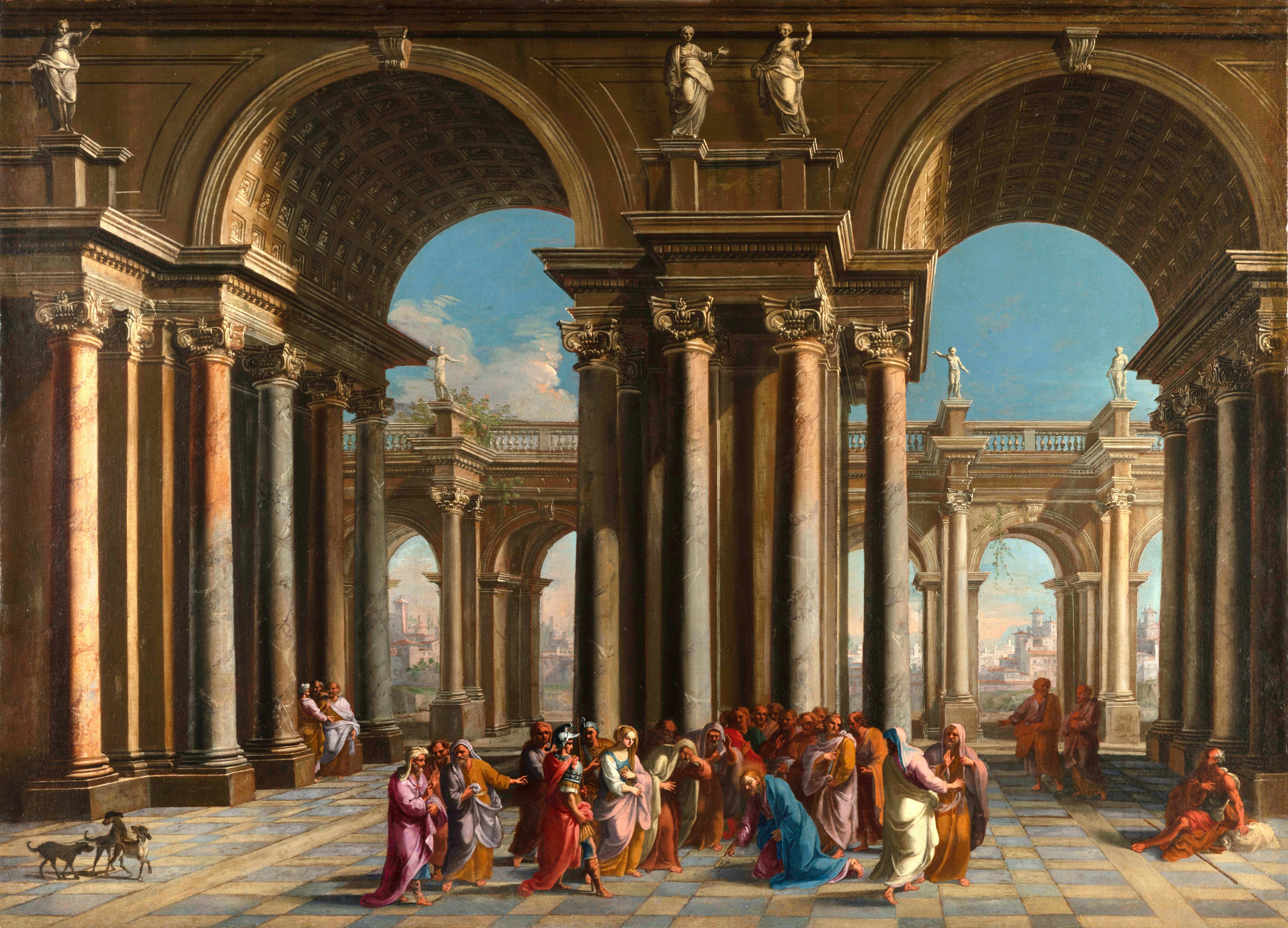 Baroque Alberto Carlieri, Capriccio avec le Christ et l'Adulanteresse en vente