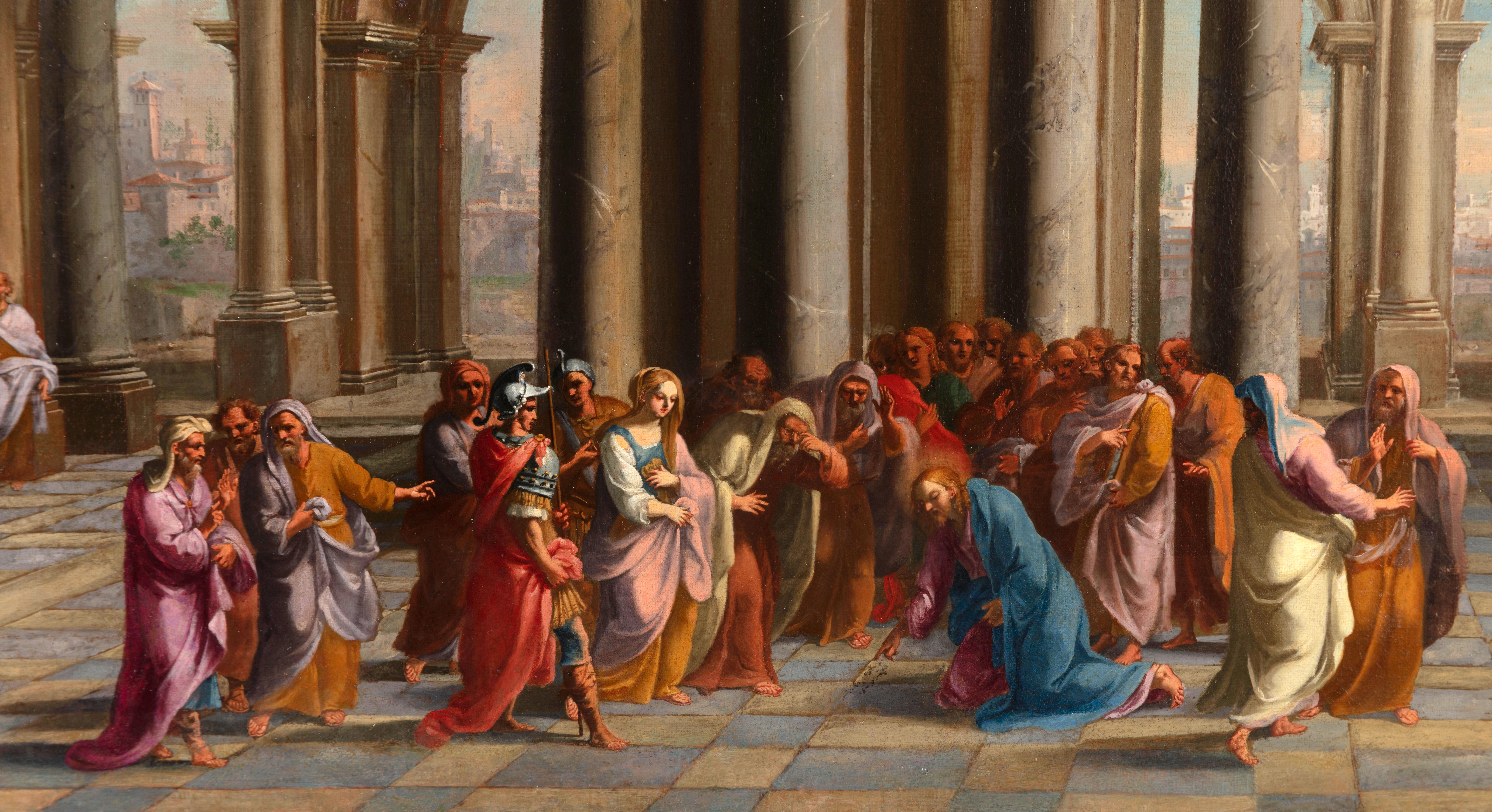 Alberto Carlieri, Capriccio mit Christus und der Erwachsenen, Öl auf Leinwand (Barock) im Angebot