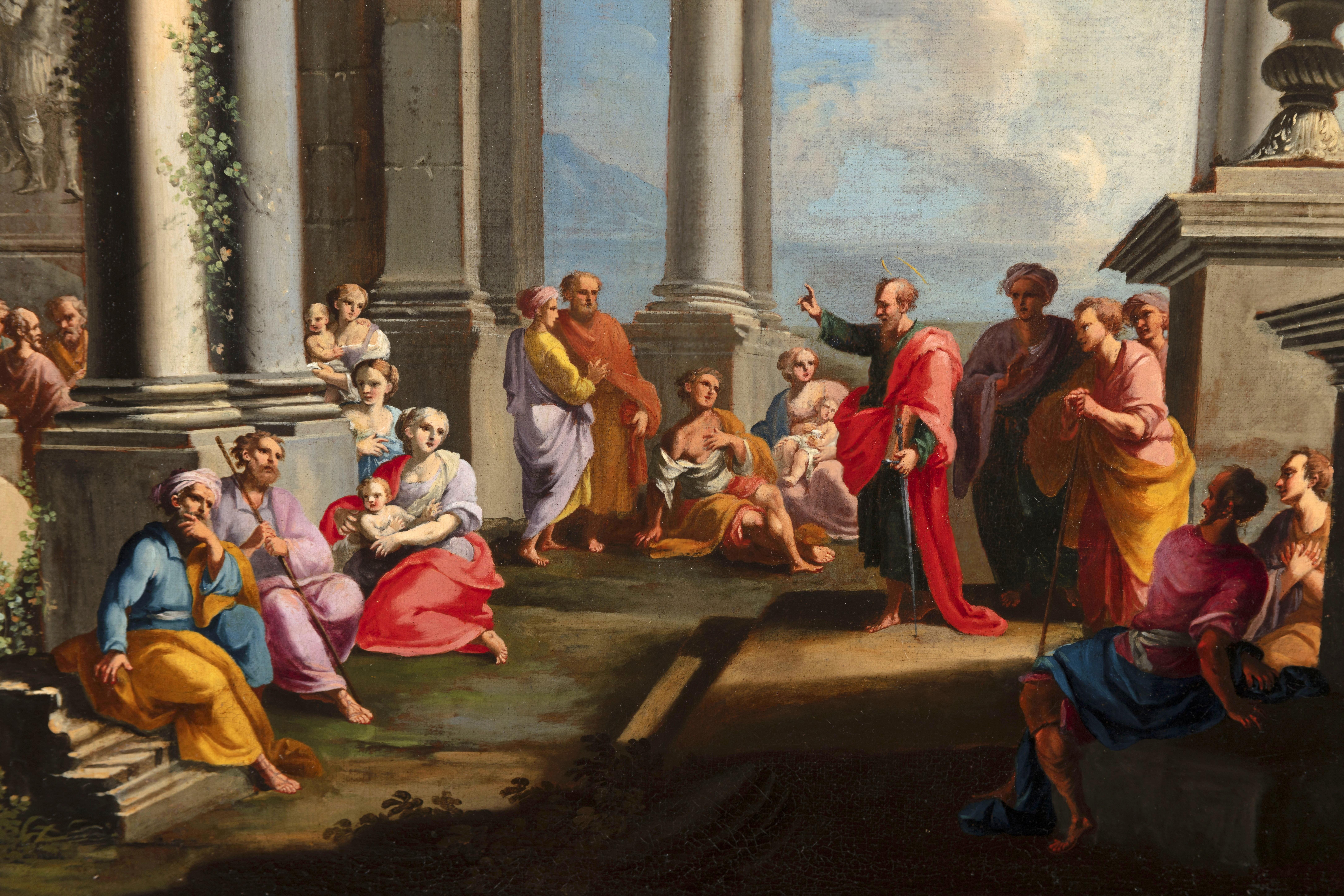 Baroque Alberto Carlieri, Painting with Architectural Capriccio  For Sale