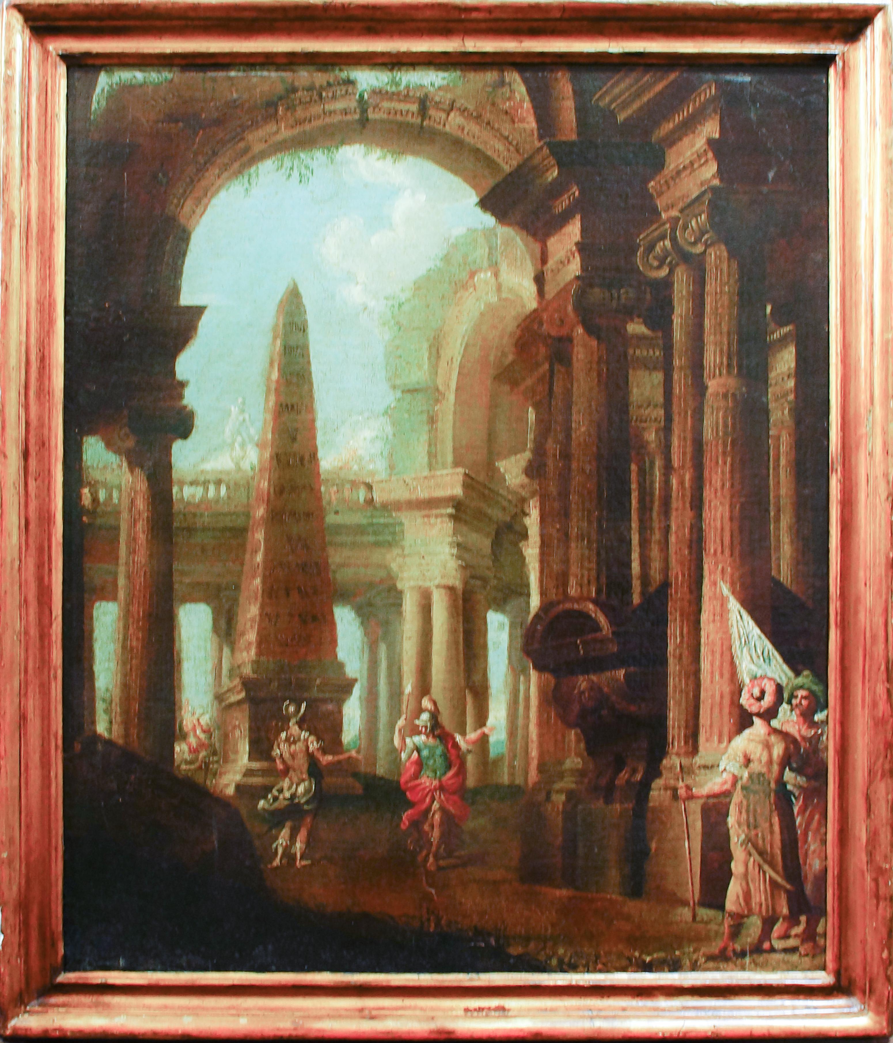 Capriccio with Ruins is an original artwork realized by a painter from the circle of Alberto Carlieri of the Italian School of the XVII century.

Oil on canvas.

Frame included (84 x 72 cm).

Good conditions, except for very light foxing on the