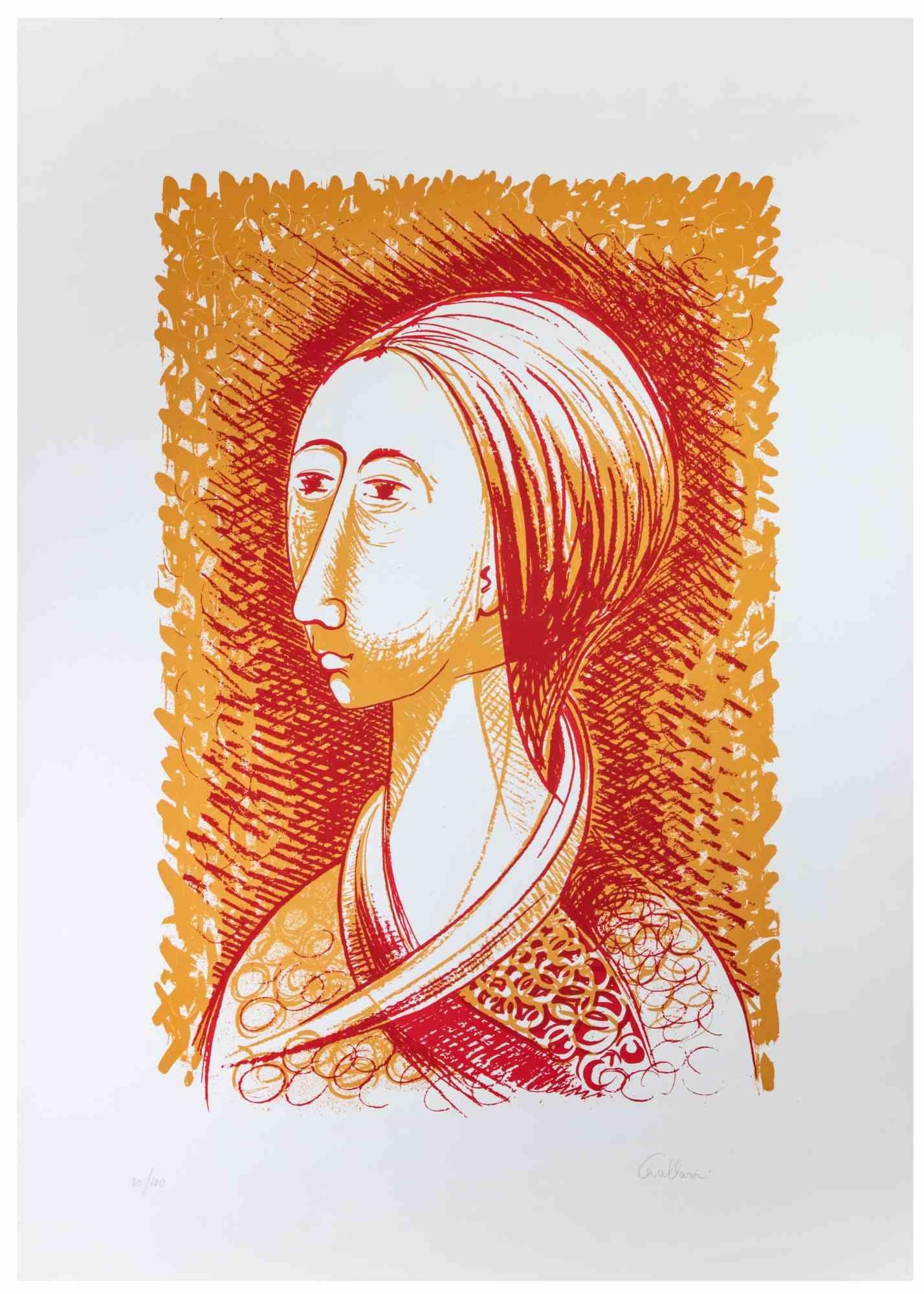 The Woman in Red is a lithograph on paper realized by Alberto Cavallari in the 1970s.

Hand-signed, and numbered, edition of 100 prints.

Good conditions.