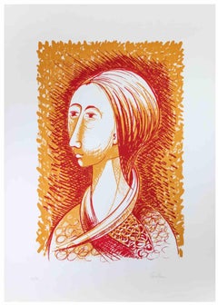 The Woman in Red - Lithograph by Alberto Cavallari  - 1970s