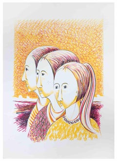 Three Girls - Lithograph by Alberto Cavallari  - 1970s