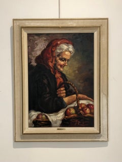 Old woman with a basket of apples