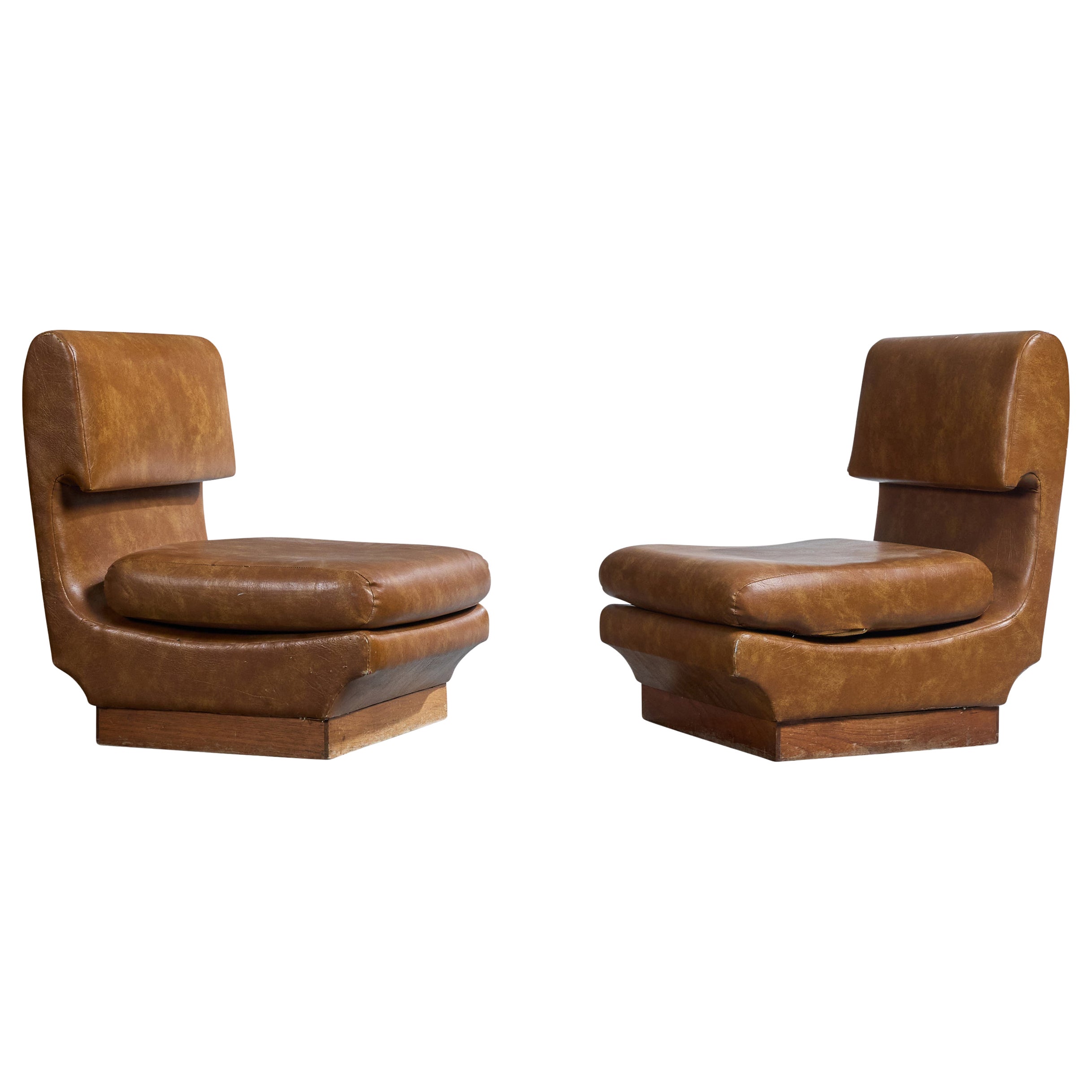 Alberto Churba Attribution, Lounge Chairs, Wood, Vinyl, Argentina, 1970s