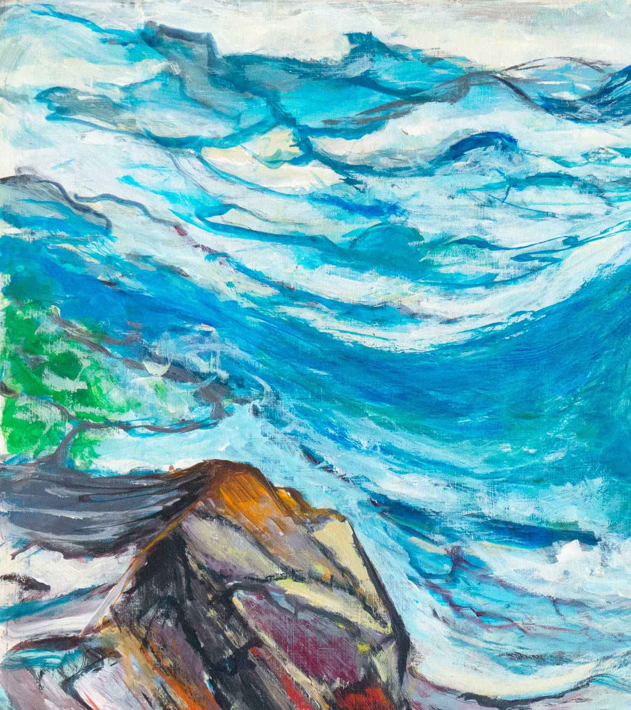 'Onde al largo della costa', Monterey, California, grande paesaggio marino modernista - Painting Espressionista di Alberto Conti