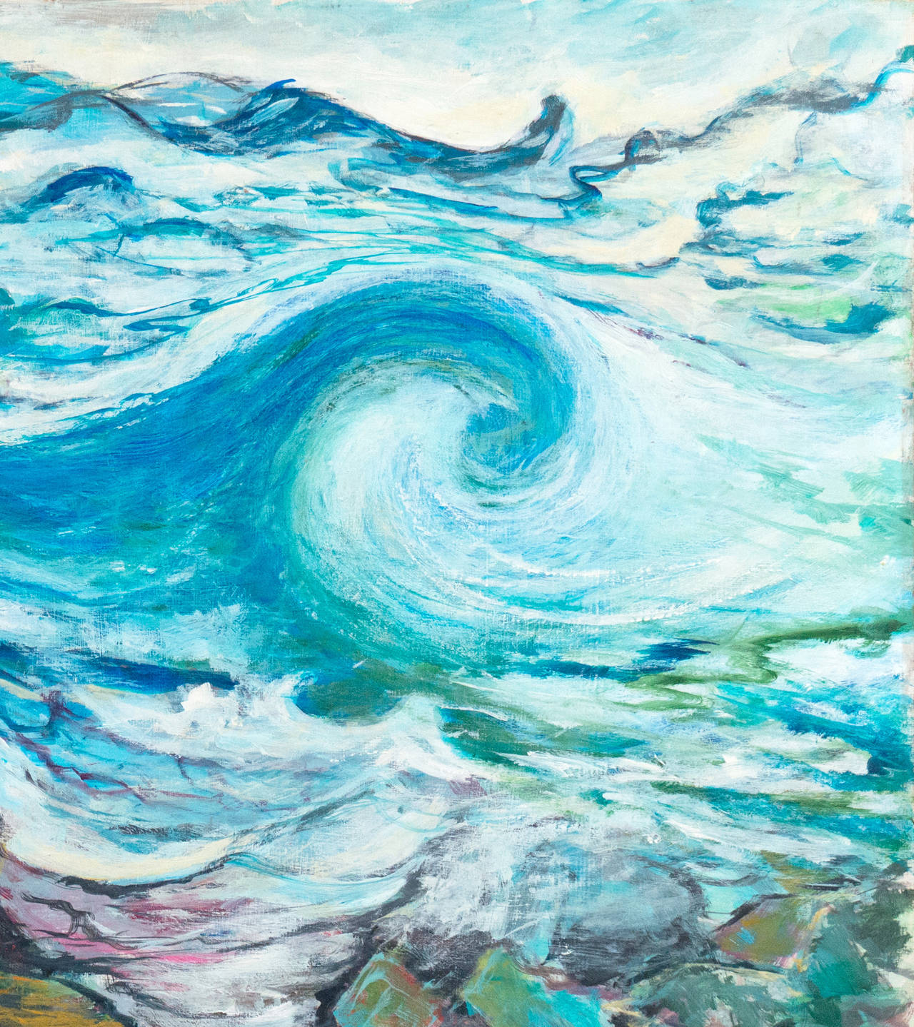 'Onde al largo della costa', Monterey, California, grande paesaggio marino modernista - Landscape Painting Blu di Alberto Conti