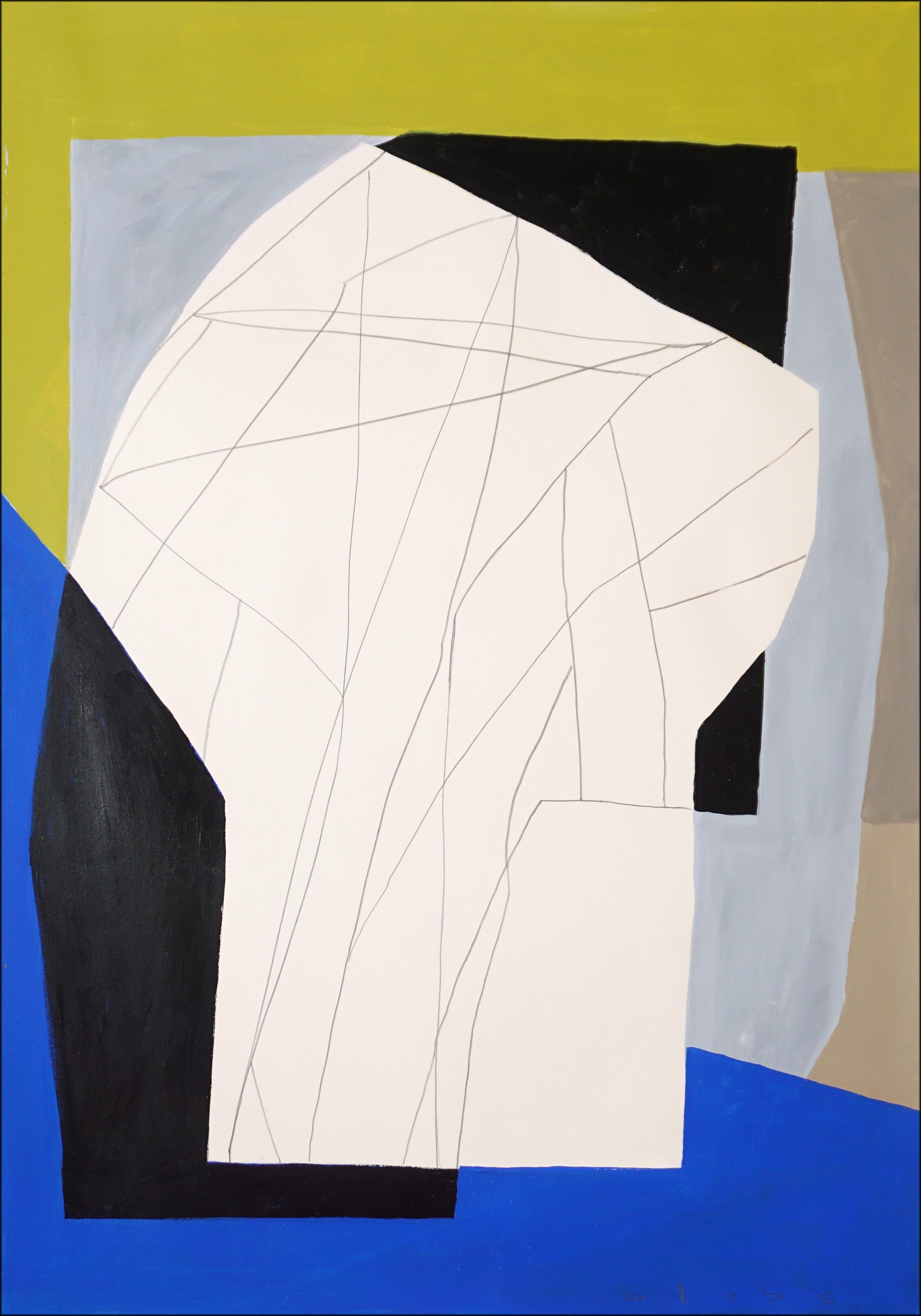 Stillleben mit Gläsern, modernes Diptychongemälde, kubistische Formen, Stillleben, Grün (Beige), Still-Life Painting, von Alberto de Blobs 
