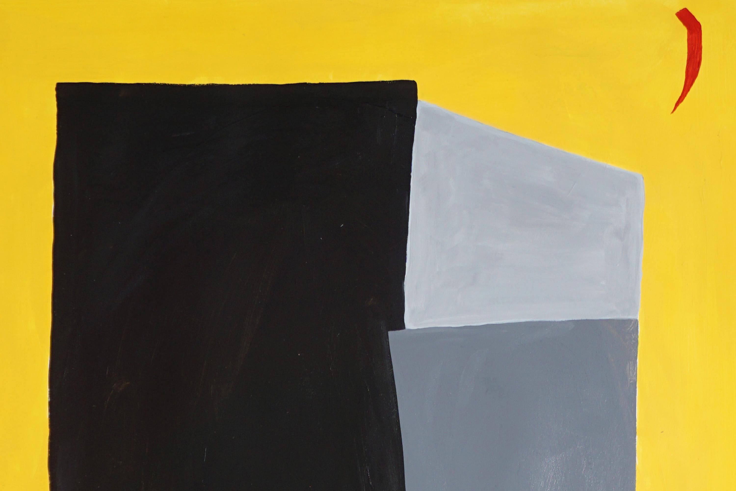 Vase Monument, Cubist Mask in Black and Yellow, Bold Sculpture Painting on Paper For Sale 4