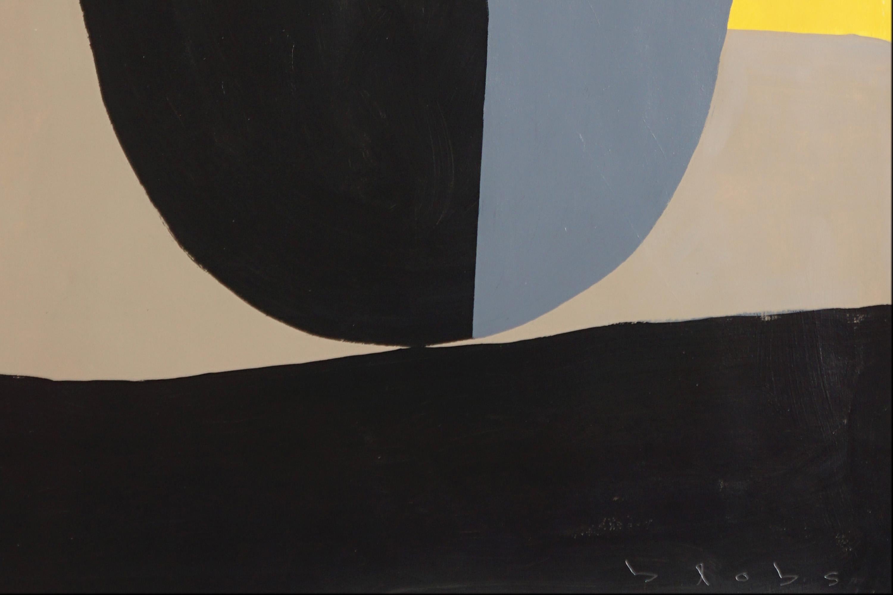 Vase Monument, Cubist Mask in Black and Yellow, Bold Sculpture Painting on Paper For Sale 5