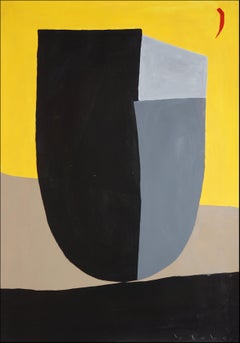 Vase Monument, masque cubiste en noir et jaune, sculpture audacieuse, peinture sur papier