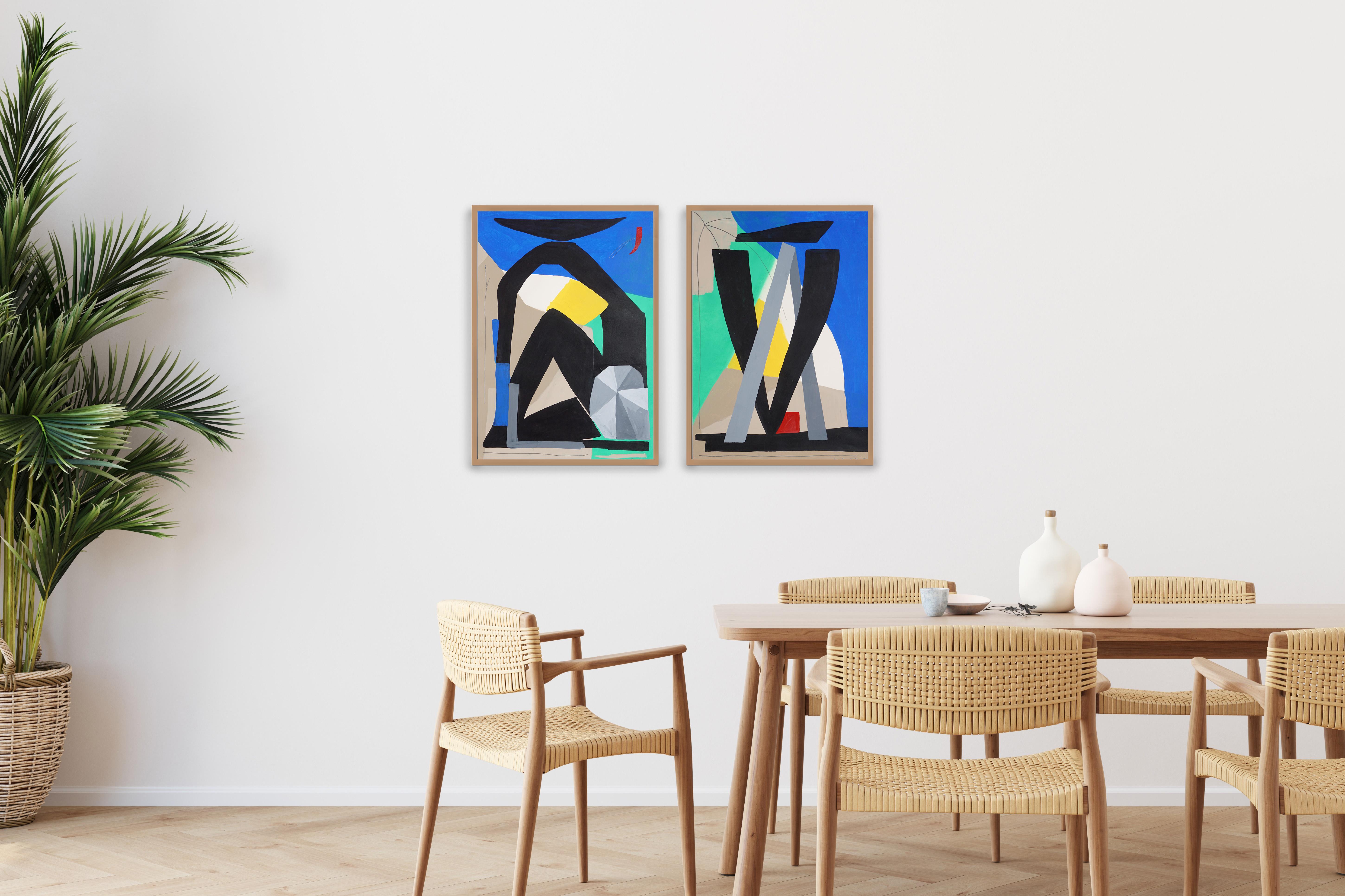 Abstract Cubist Diptych of Human Figures, Sitting with Each Other,  Black, Blue For Sale 3