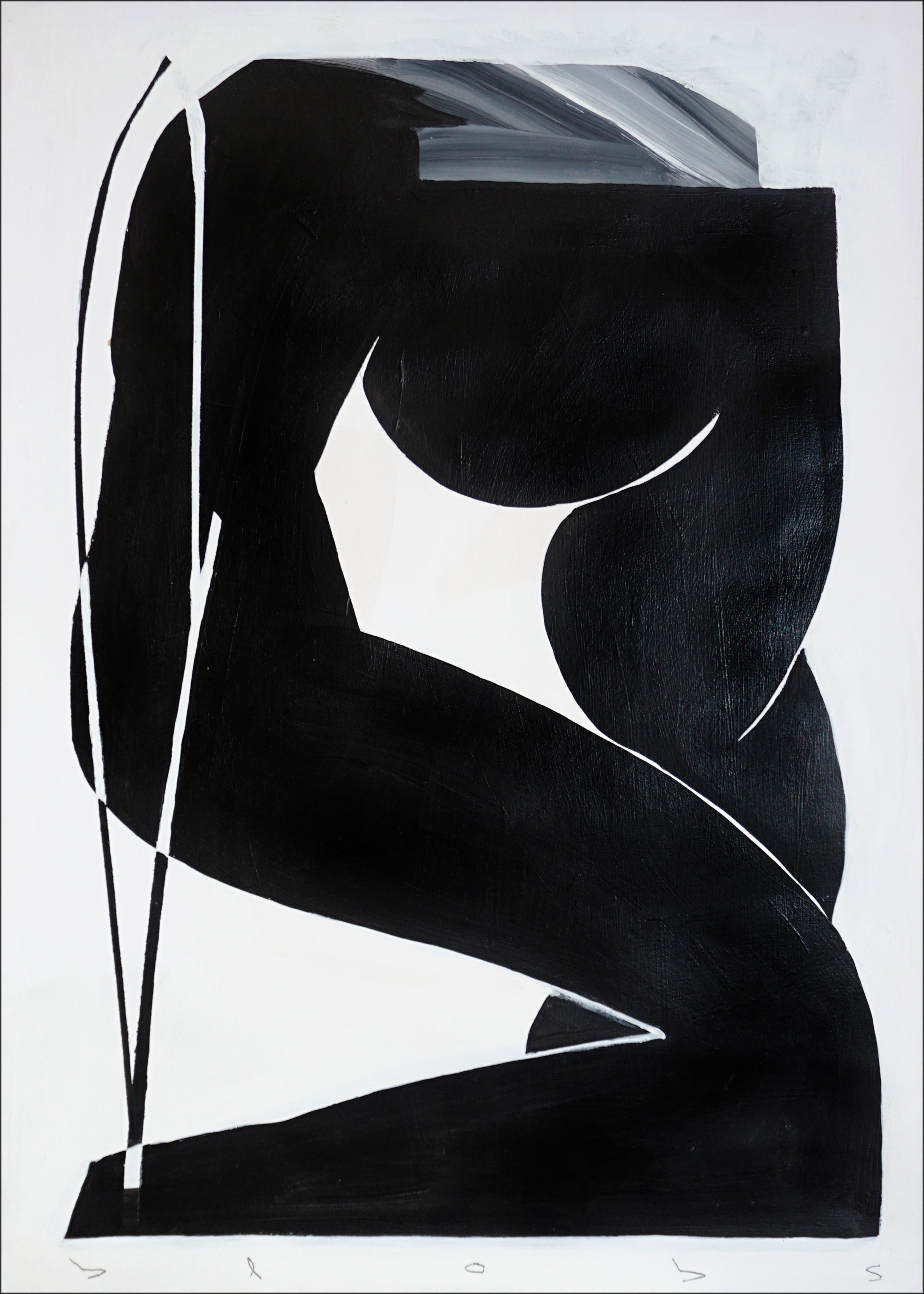 Both uf Us, Figures Diptych in Black and White, Nude Bodies, Acrylic on Paper - Moderne Painting par Alberto de Blobs