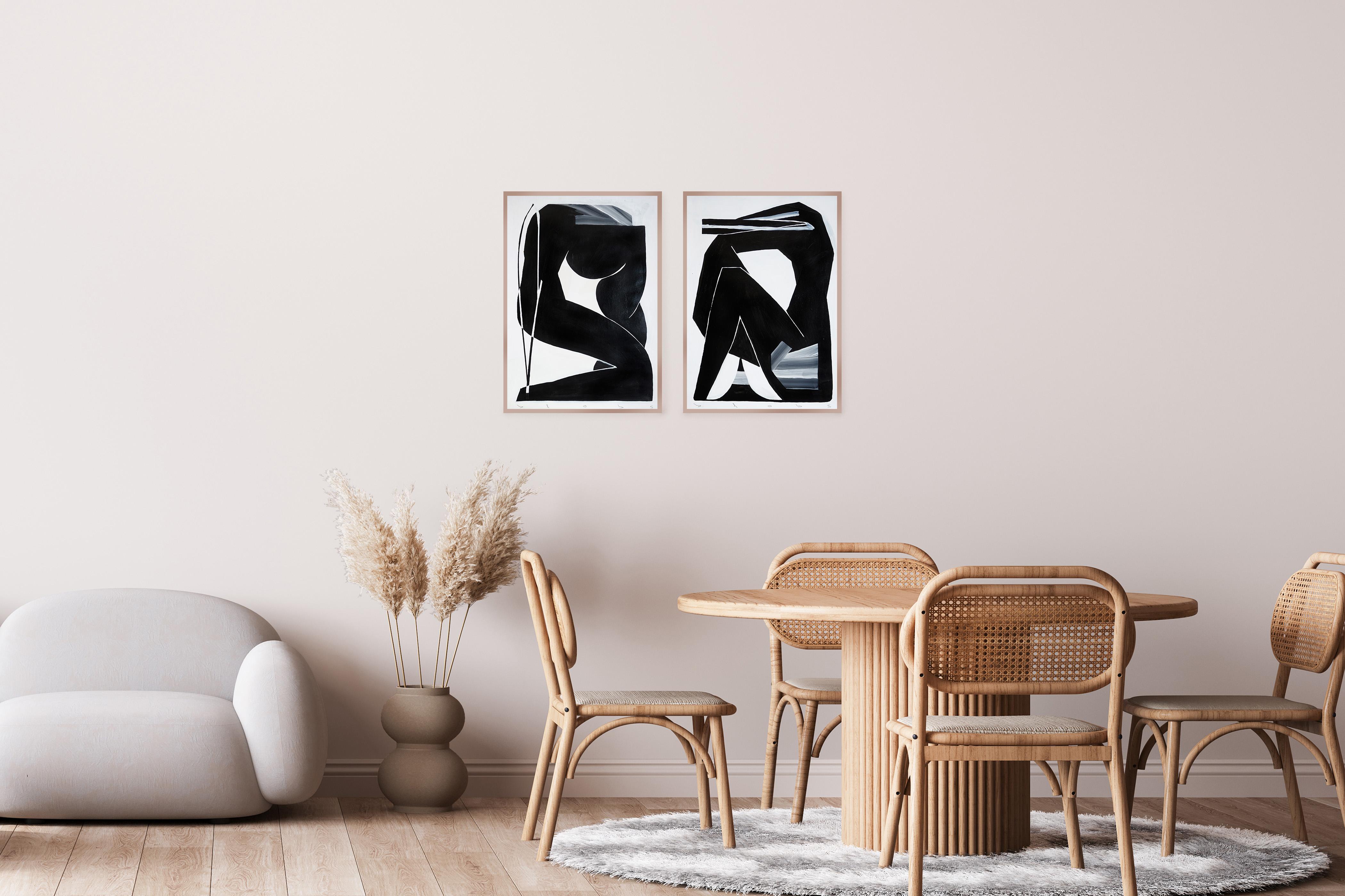 Both uf Us, Figures Diptych in Black and White, Nude Bodies, Acrylic on Paper - Noir Figurative Painting par Alberto de Blobs